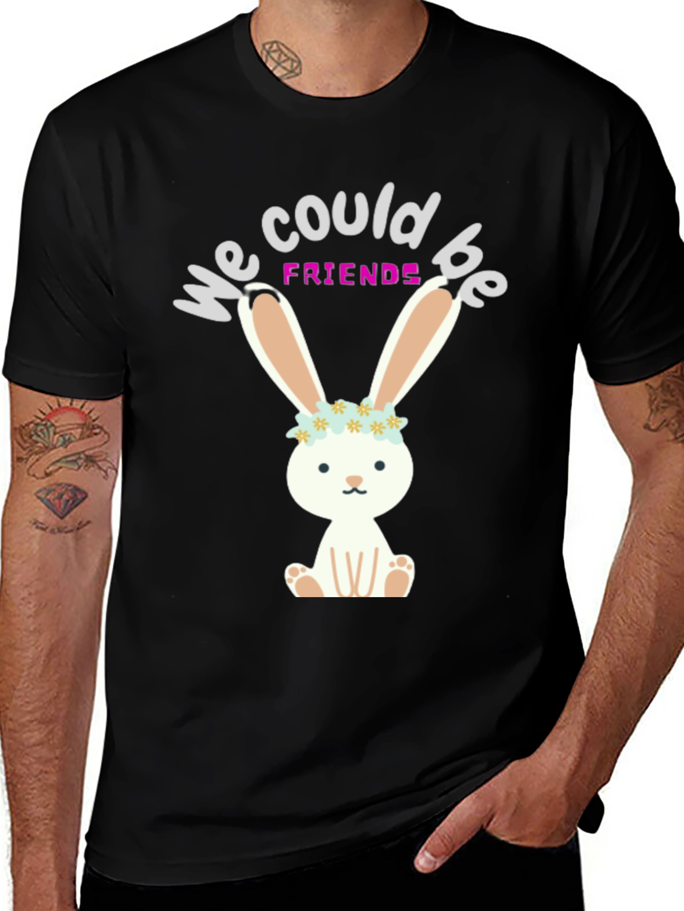 Black Bunny Friends Graphic T-Shirt main image