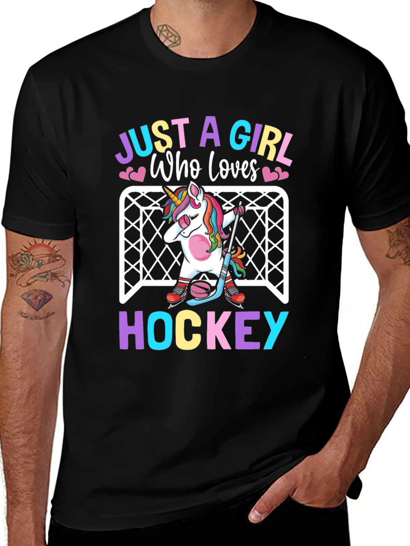 Black Just a Girl Who Loves Hockey T-Shirt main image