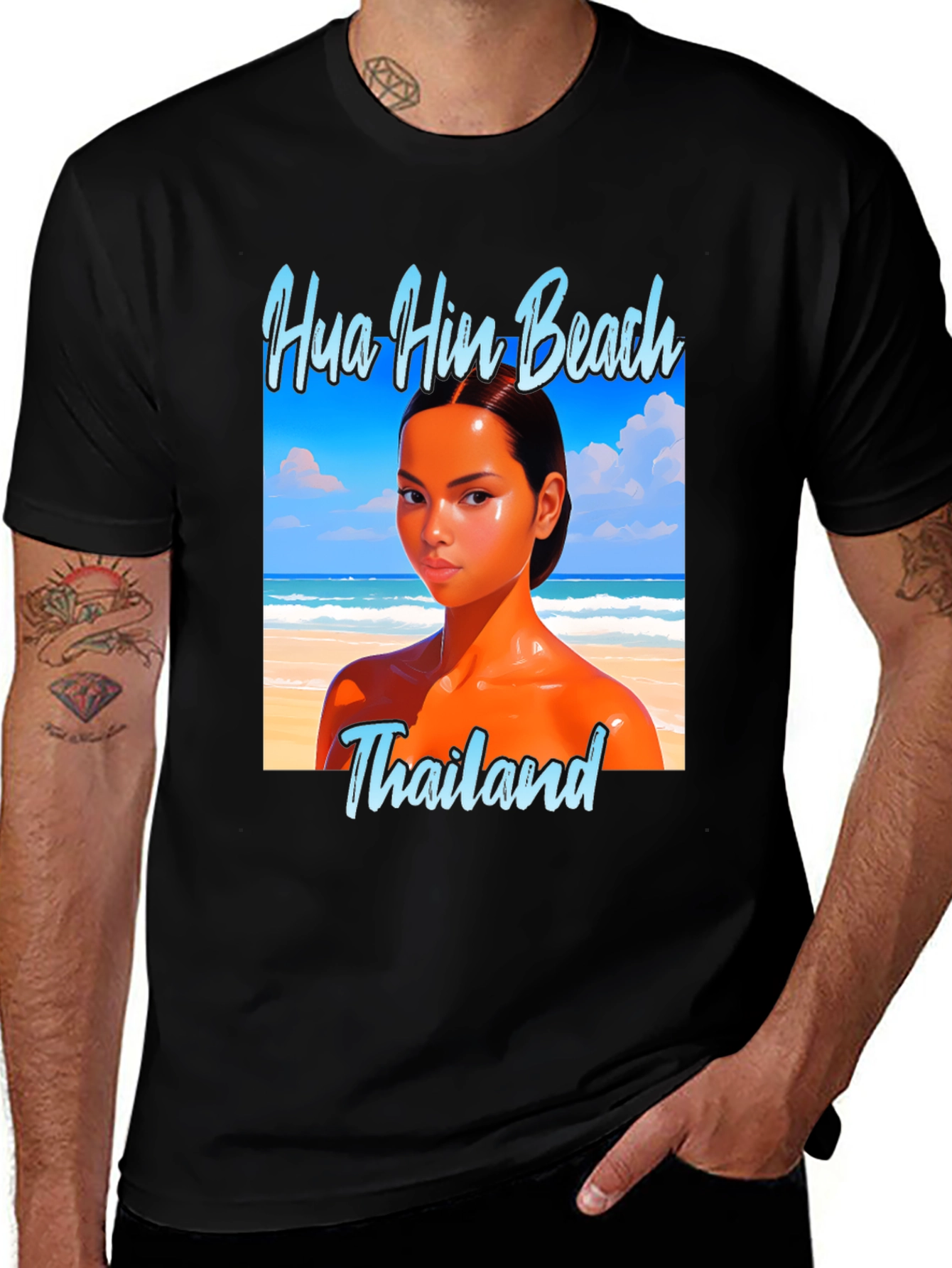 Variant 23 of Hua Hin Beach Thailand Black T-Shirt