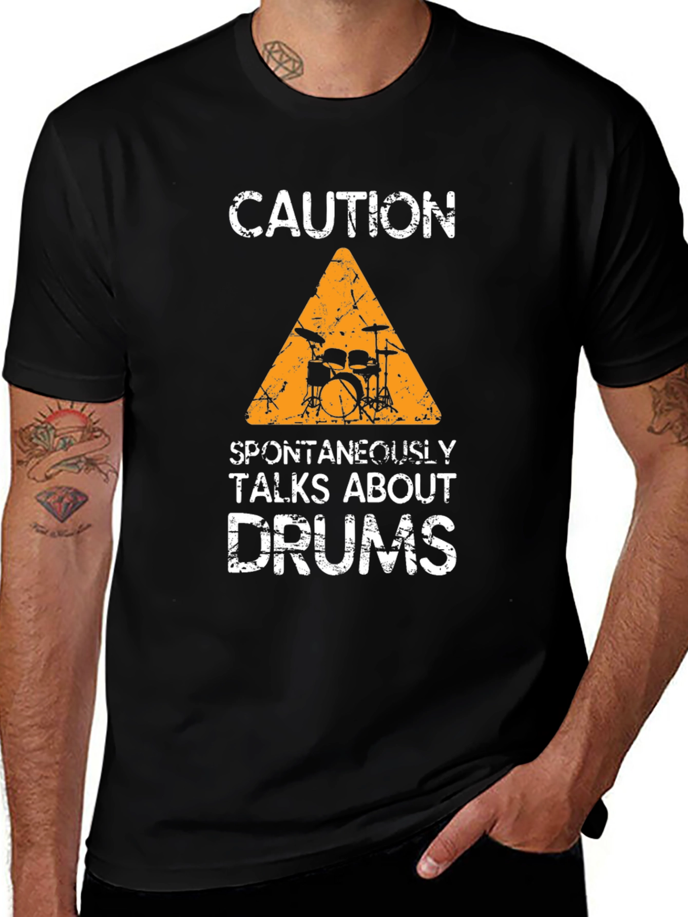 Variant 29 of Caution: Spontaneously Talks About Drums T-Shirt