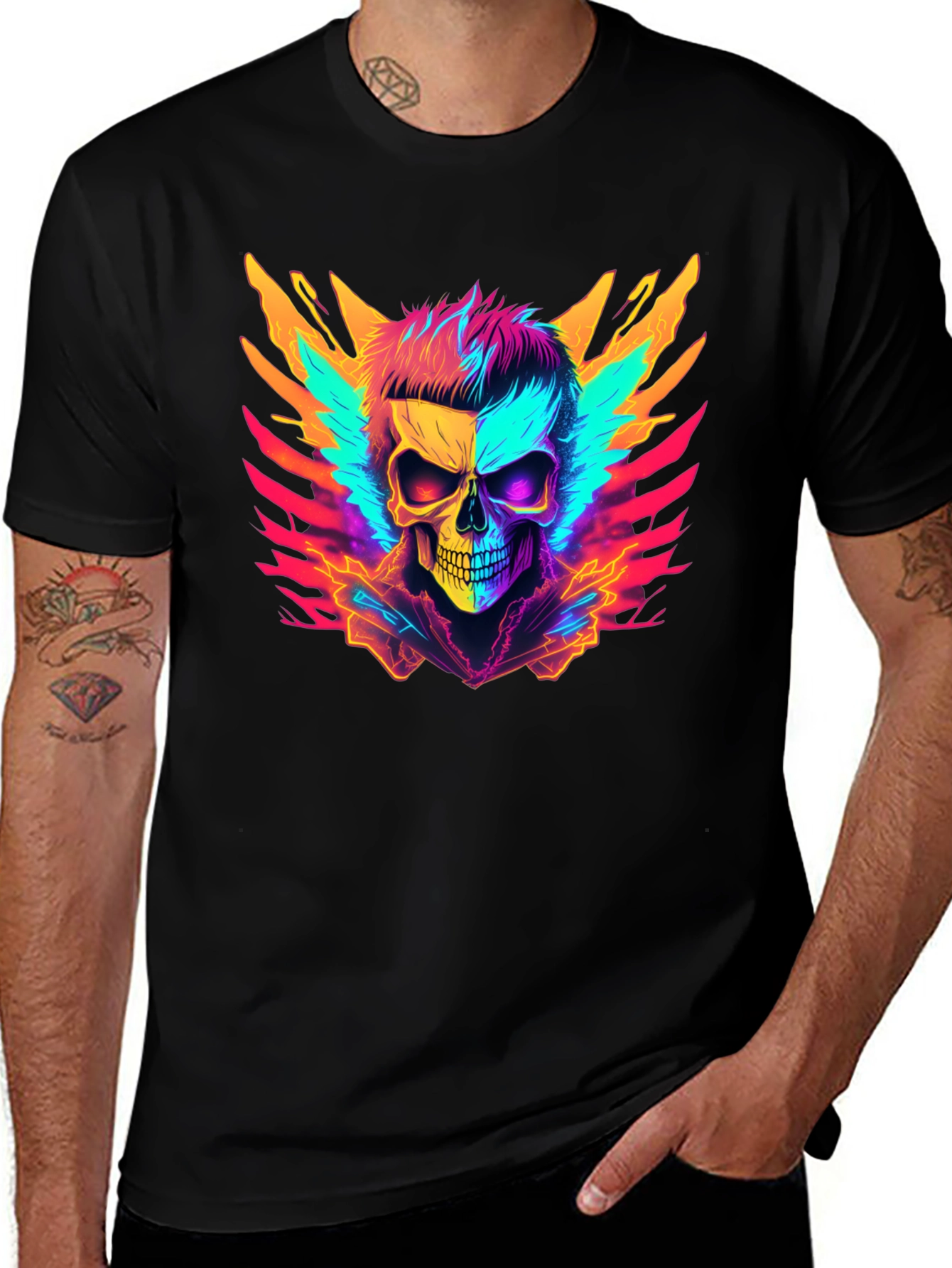 Variant 22 of Neon Skull Winged T-Shirt