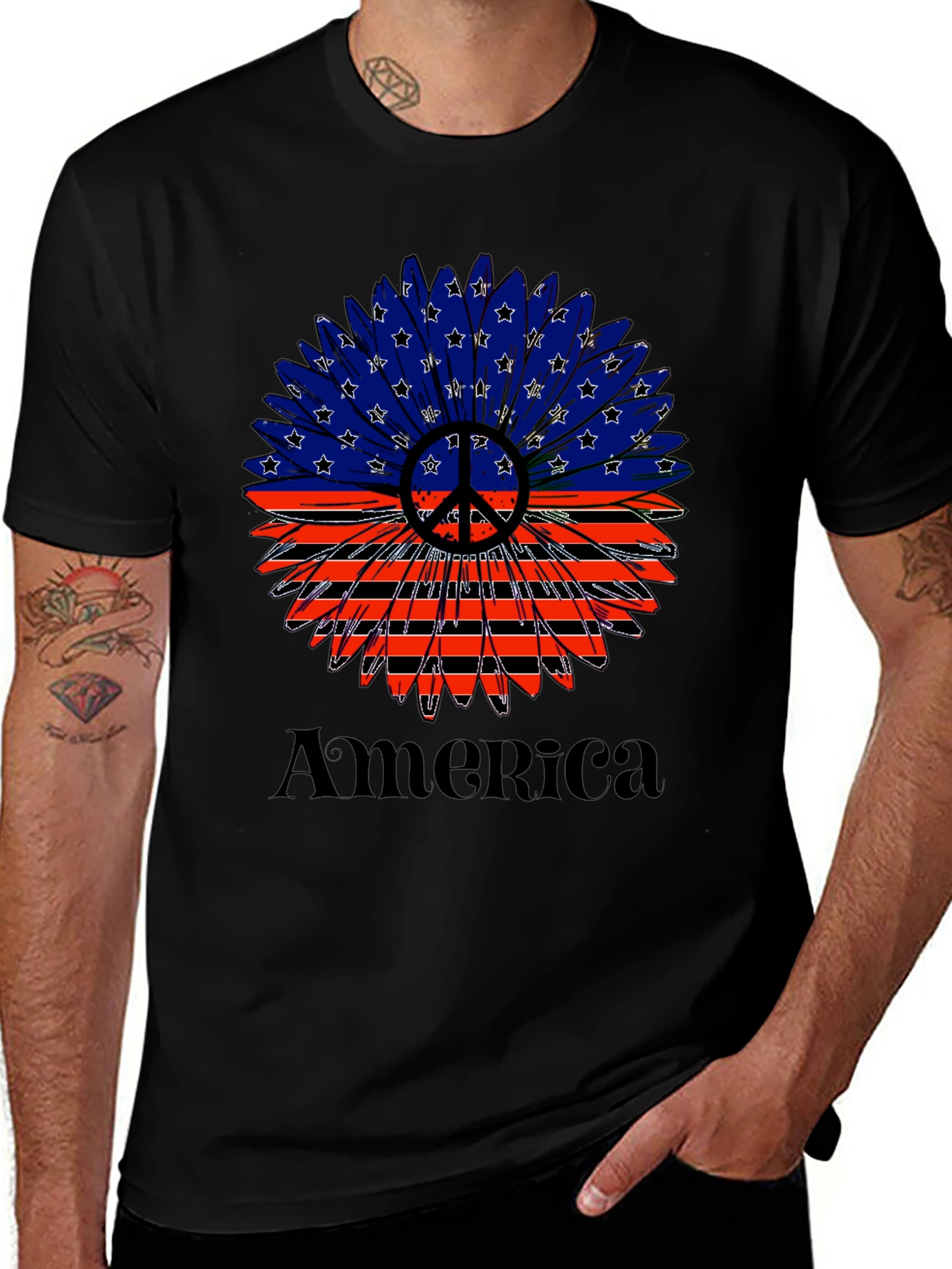 Variant 10 of Patriotic America Peace Sign Sunflower Graphic T-Shirt