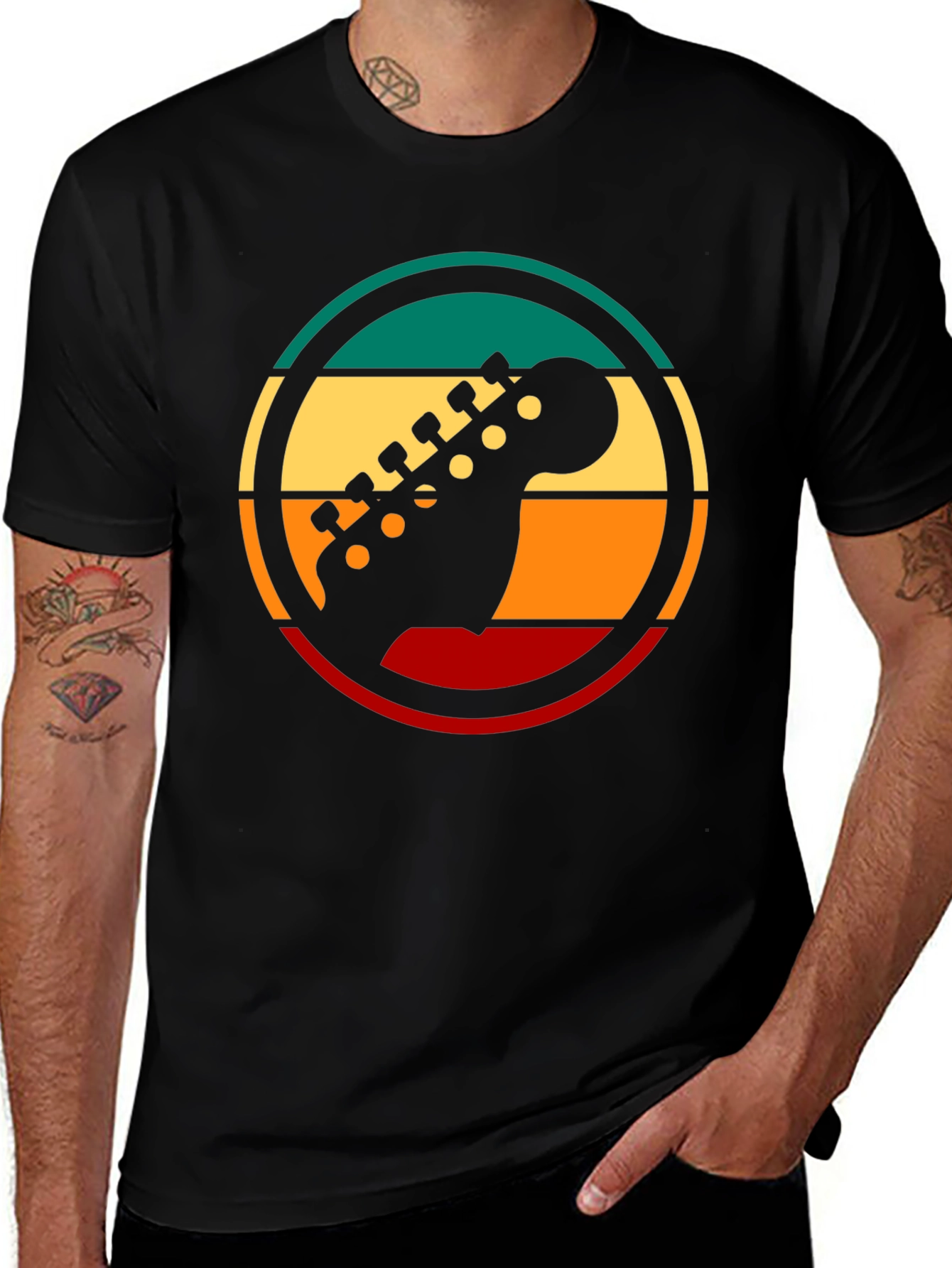 Retro Guitar Headstock T-Shirt - Vintage Music Tee