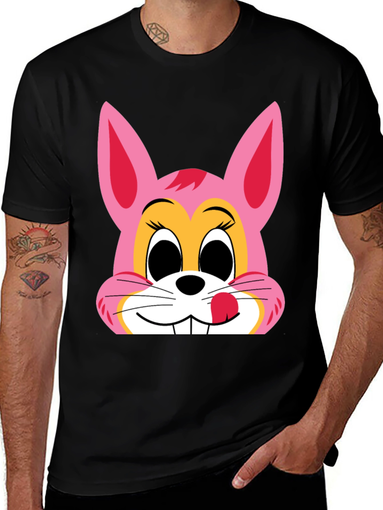 Variant 5 of Cute Bunny Graphic Tee - Black Cotton T-Shirt