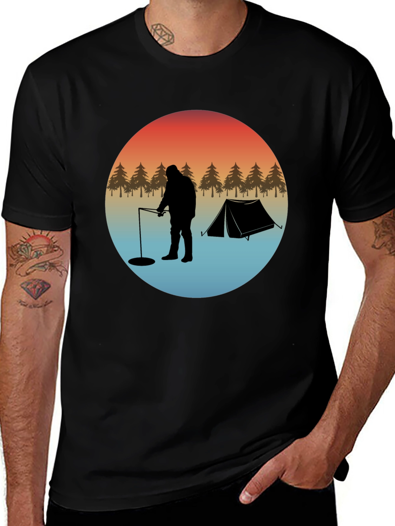 Variant 4 of Ice Fishing Silhouette Graphic T-Shirt