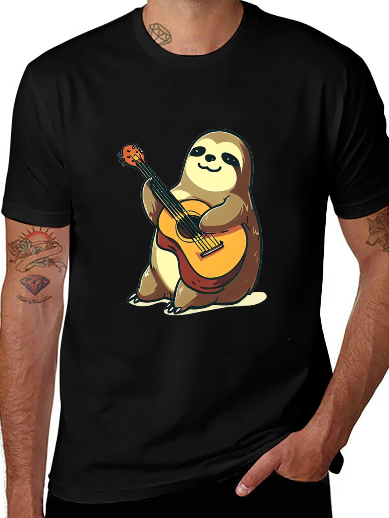 Variant 21 of Sloth Guitarist Graphic Tee - Unisex Black T-Shirt