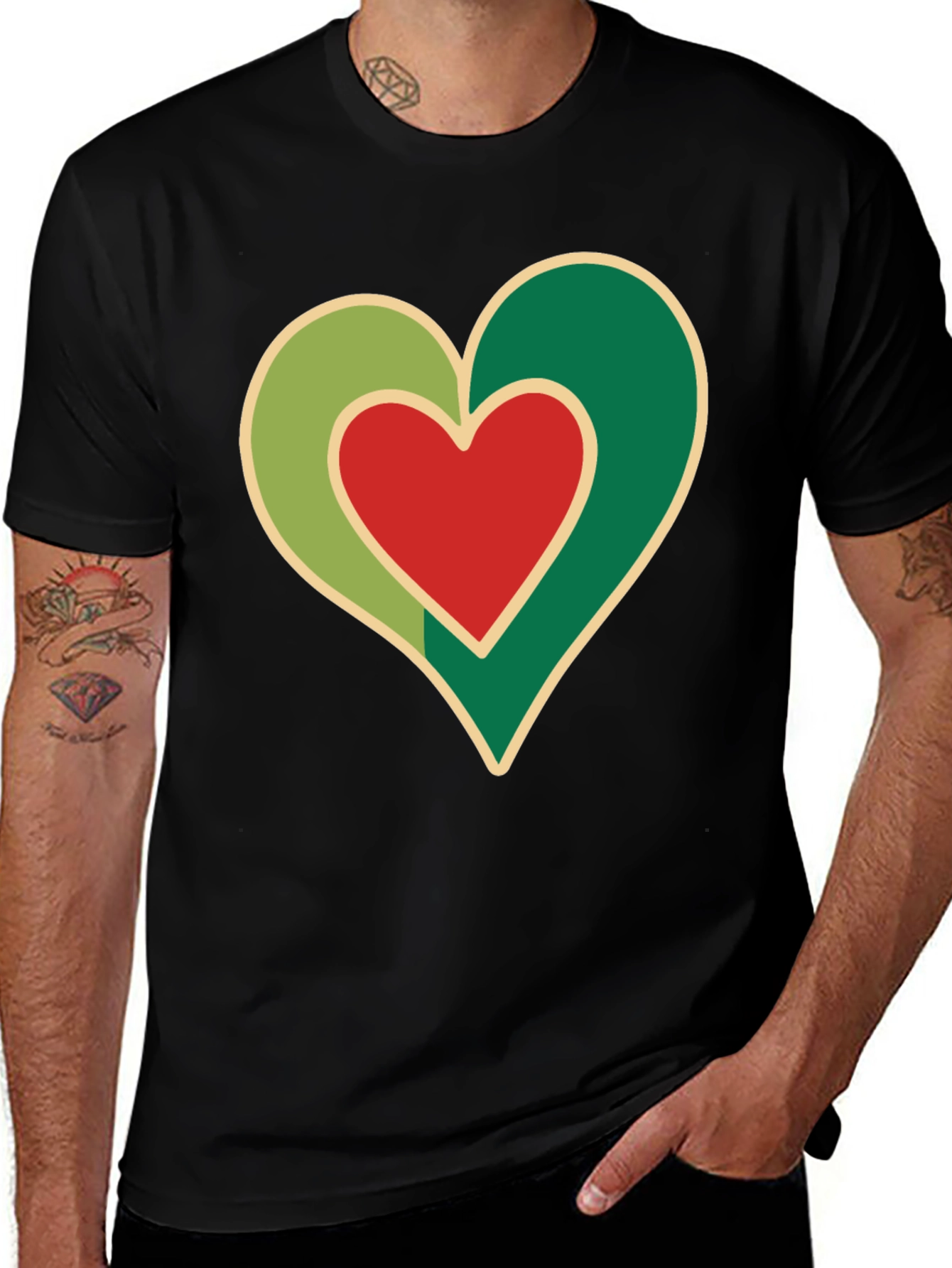 Variant 4 of Heart Graphic Black T-Shirt - Love Design