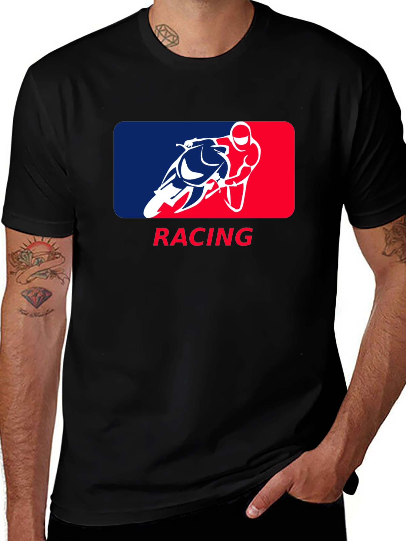 Variant 25 of Racing Graphic T-Shirt - Black Cotton Tee