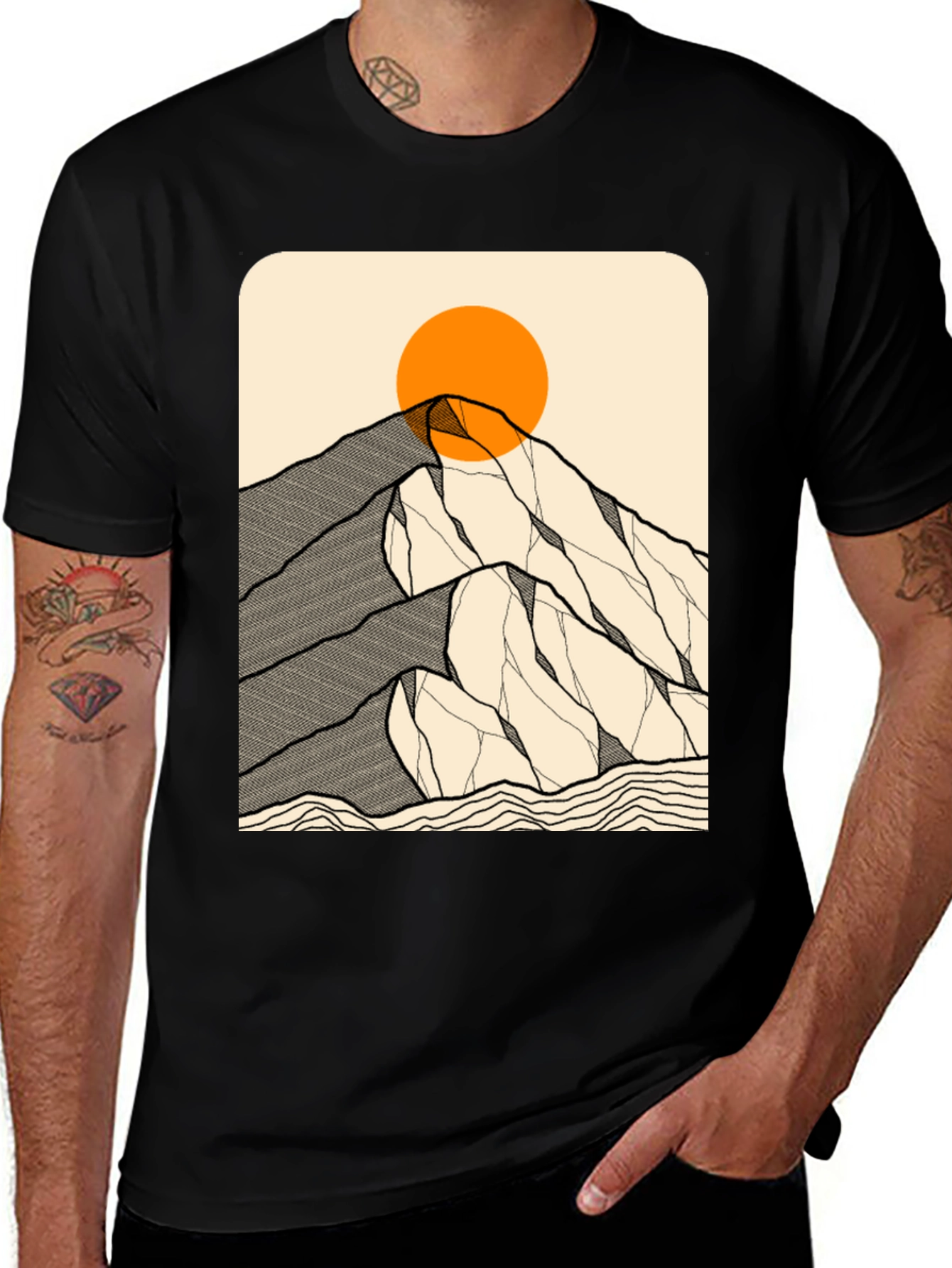 Variant 15 of Mountain Sunset Graphic Tee - Black Cotton T-Shirt