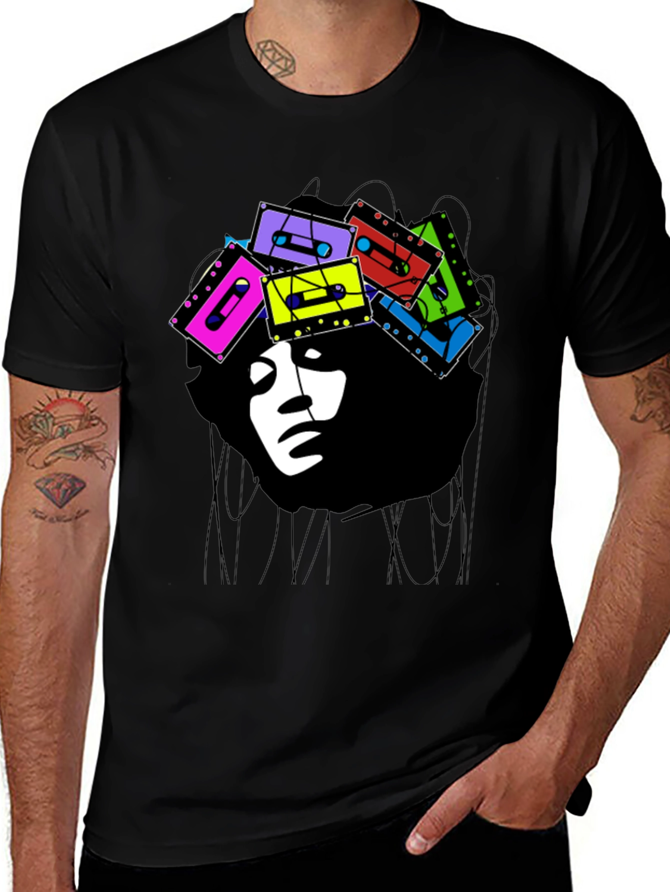 Variant 26 of Retro Cassette Afro Graphic Tee - Stylish & Unique
