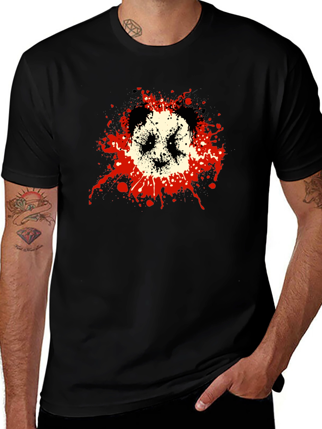 Variant 6 of Men's Black Graphic Tee - Panda Splatter Design