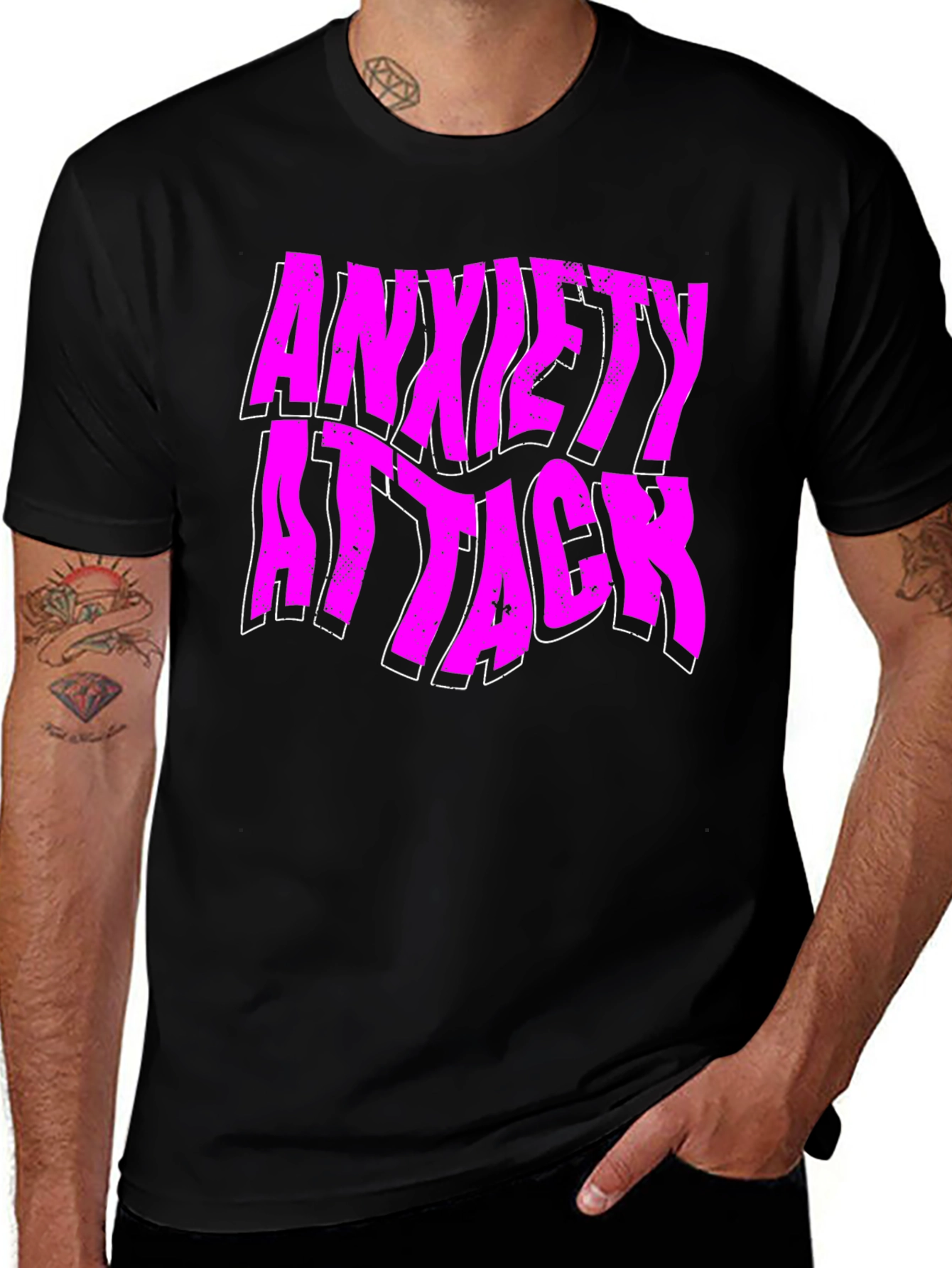 Variant 6 of Anxiety Attack Graphic Tee - Black Cotton T-Shirt