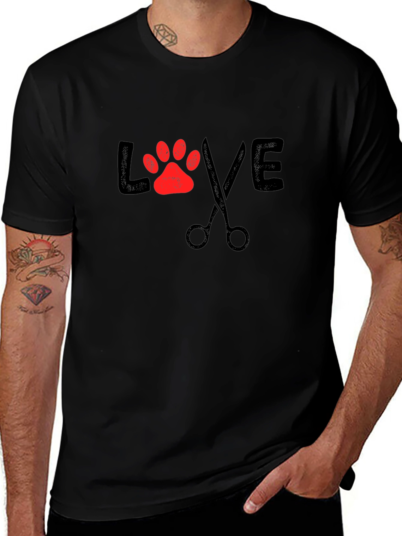 Variant 19 of Love Grooming Black T-Shirt Paw Print Scissors