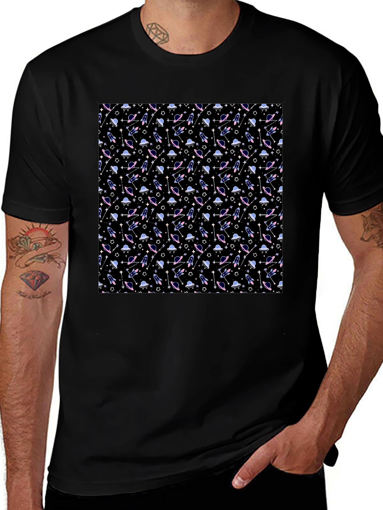 Variant 16 of Galaxy Print Black T-Shirt - Sci-Fi Style