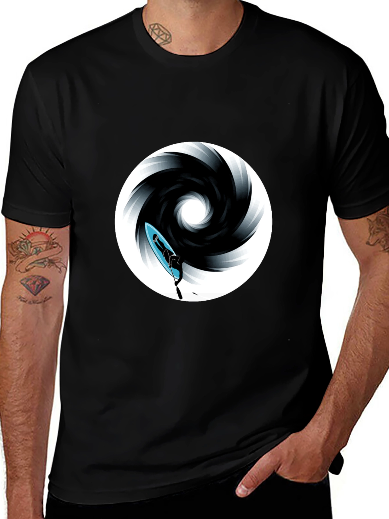 Variant 27 of Surfer in Vortex Graphic Tee - Black Cotton Blend