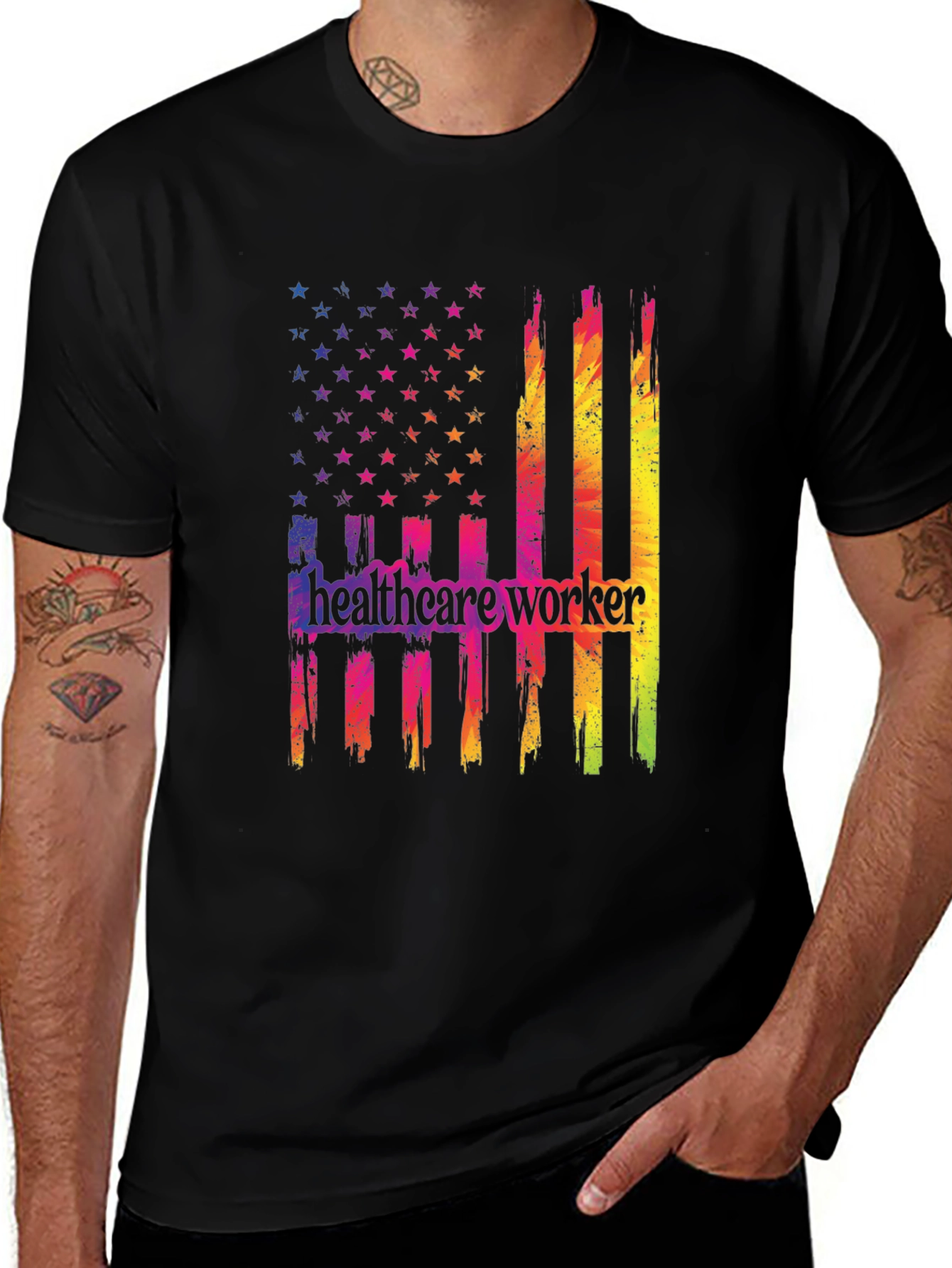 Variant 27 of Healthcare Worker American Flag Graphic Tee