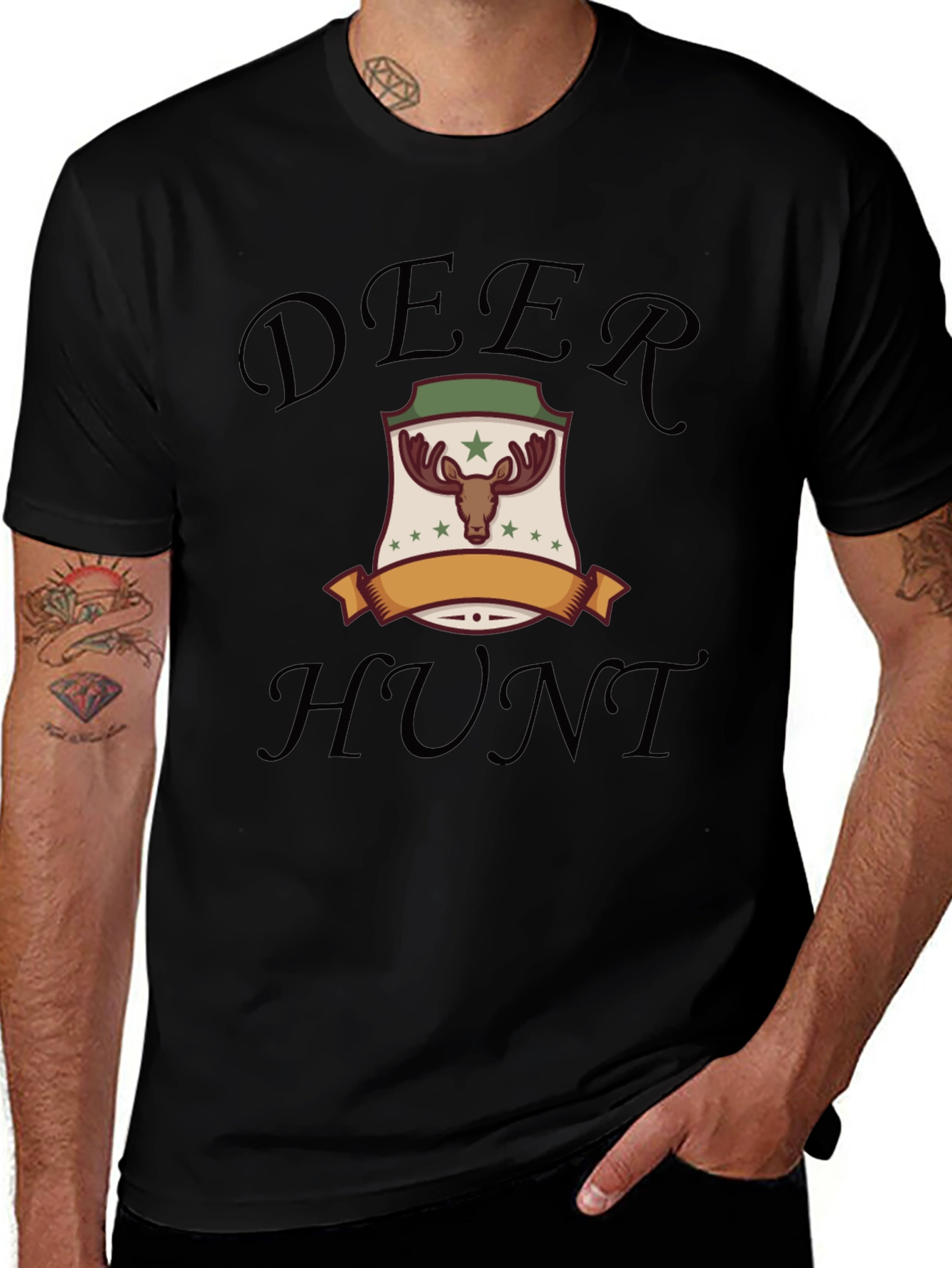 Deer Hunt Graphic Tee - Black Cotton Comfort