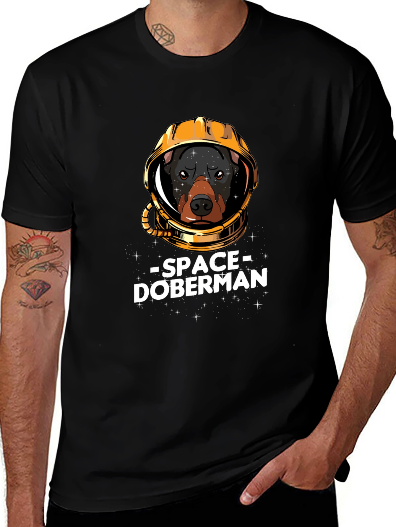 Space Doberman T-Shirt - Cool Dog Astronaut Tee