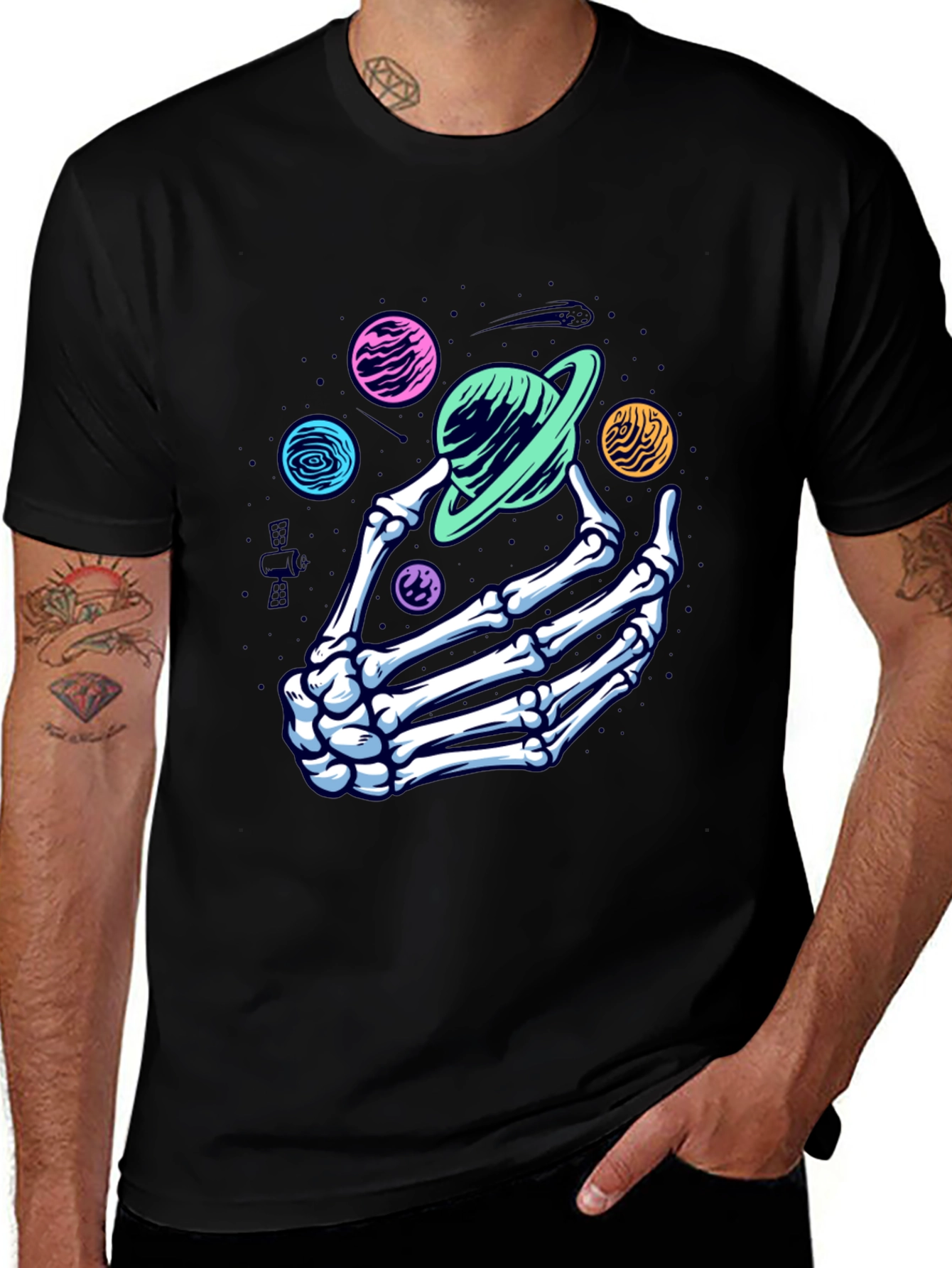Variant 16 of Skeleton Hand Planets Graphic T-Shirt