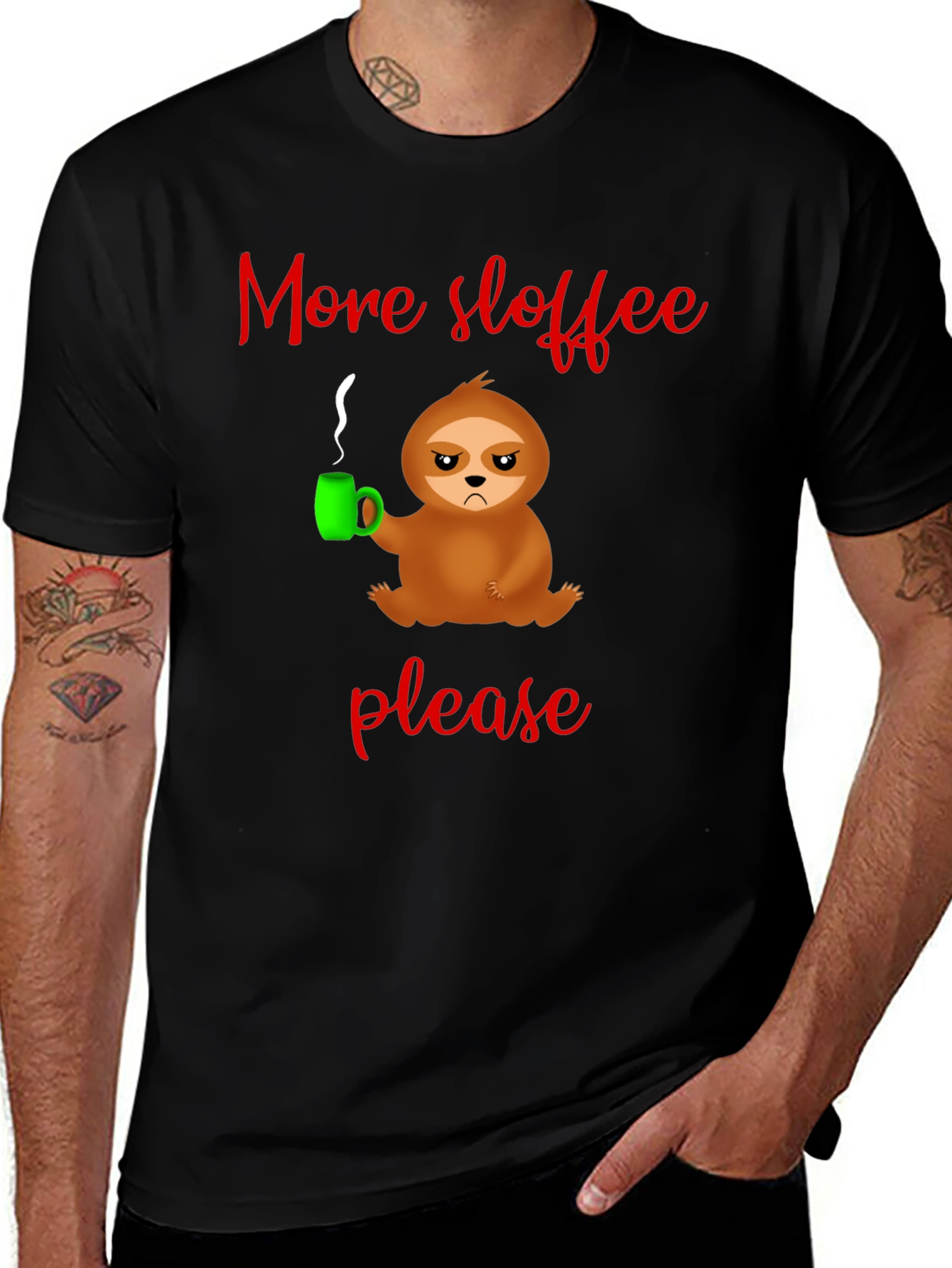 Variant 24 of More Sloffee Please Sloth Graphic Tee - Black Cotton T-Shirt