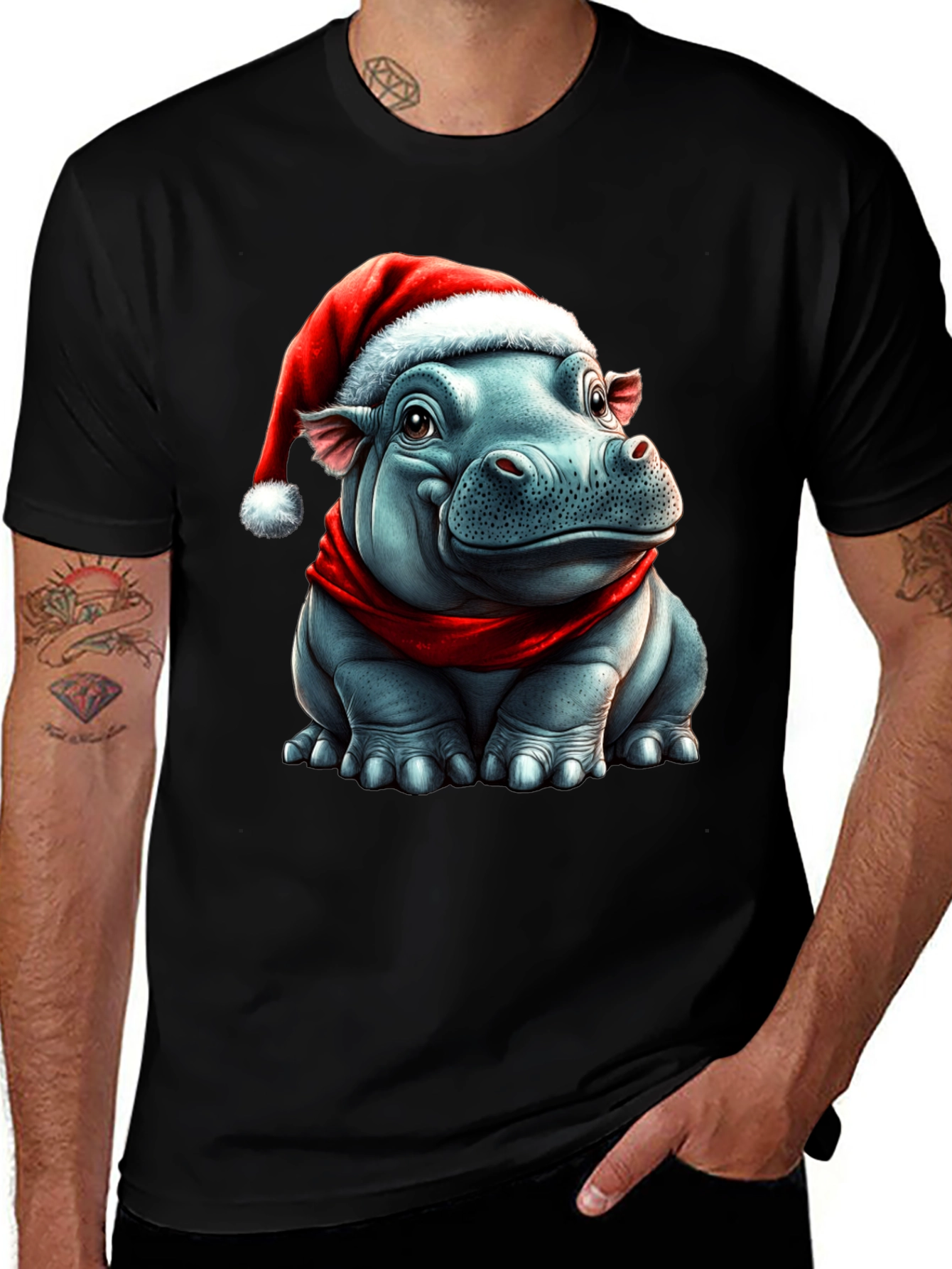 Festive Hippo Christmas T-Shirt