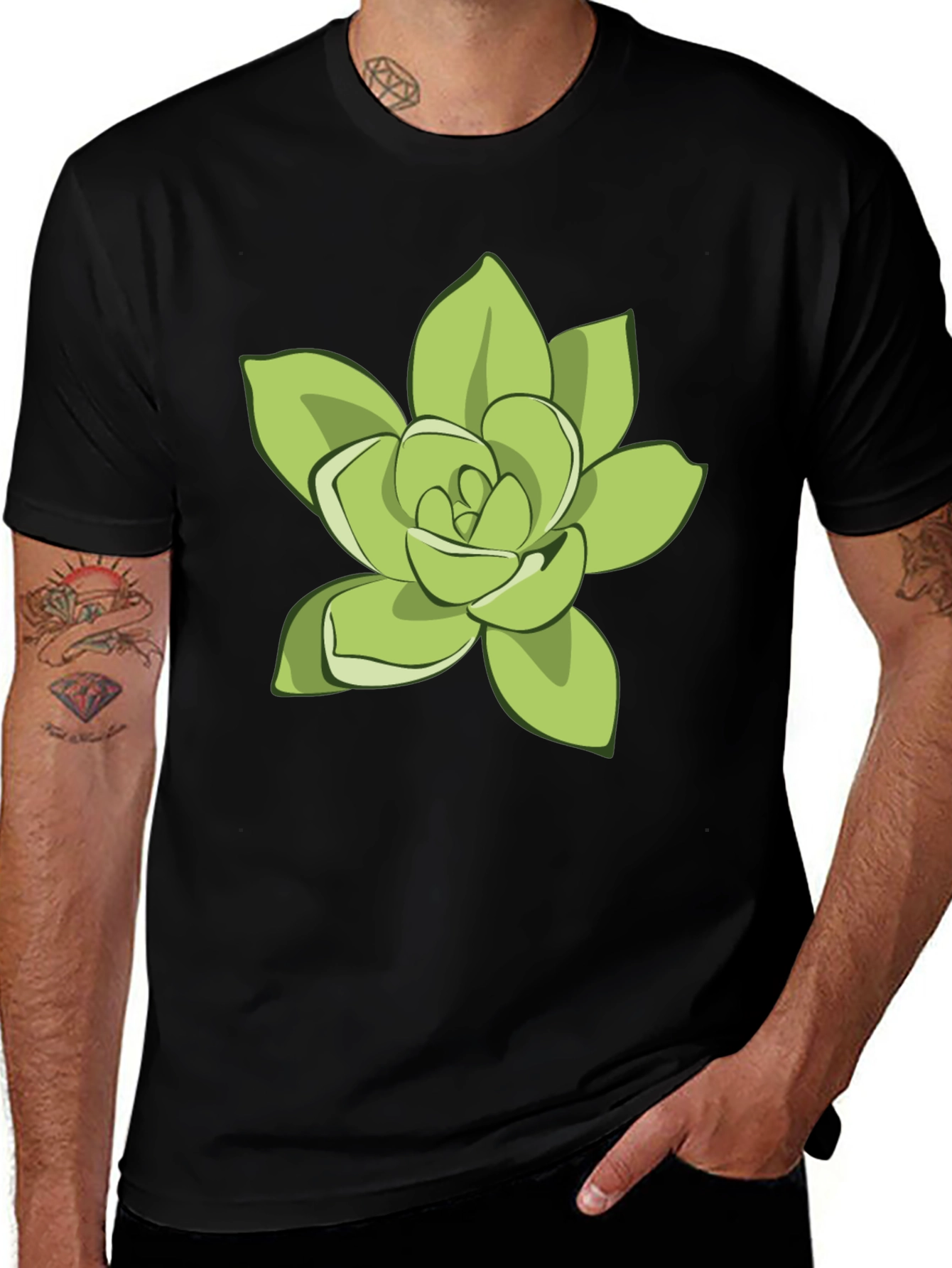 Variant 17 of Black T-Shirt with Green Succulent Graphic