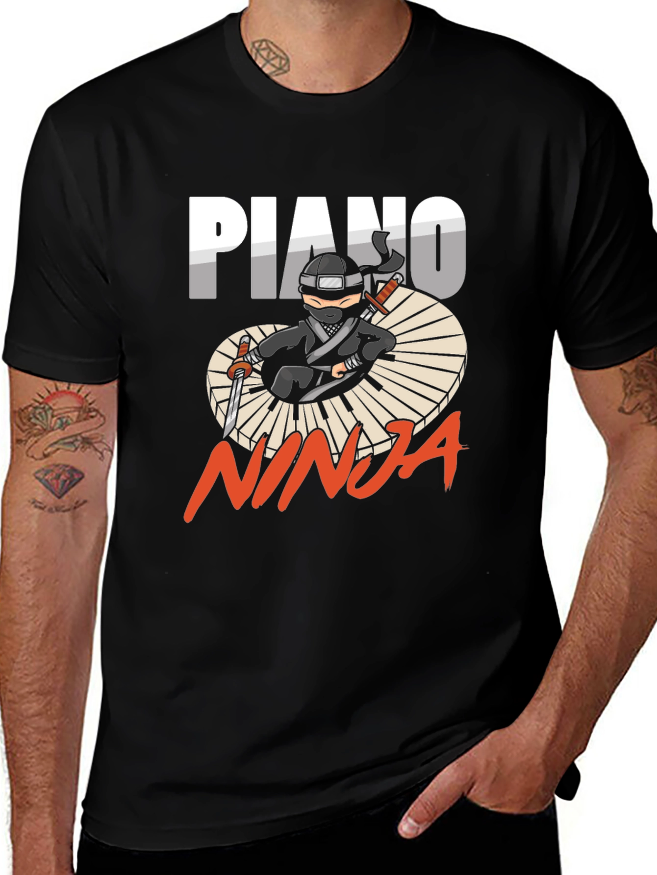 Variant 2 of Piano Ninja Graphic Tee - Musical Martial Arts