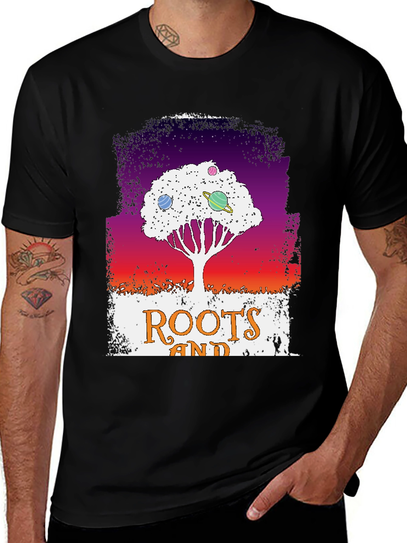 Roots and Space Planets Tree Graphic T-Shirt