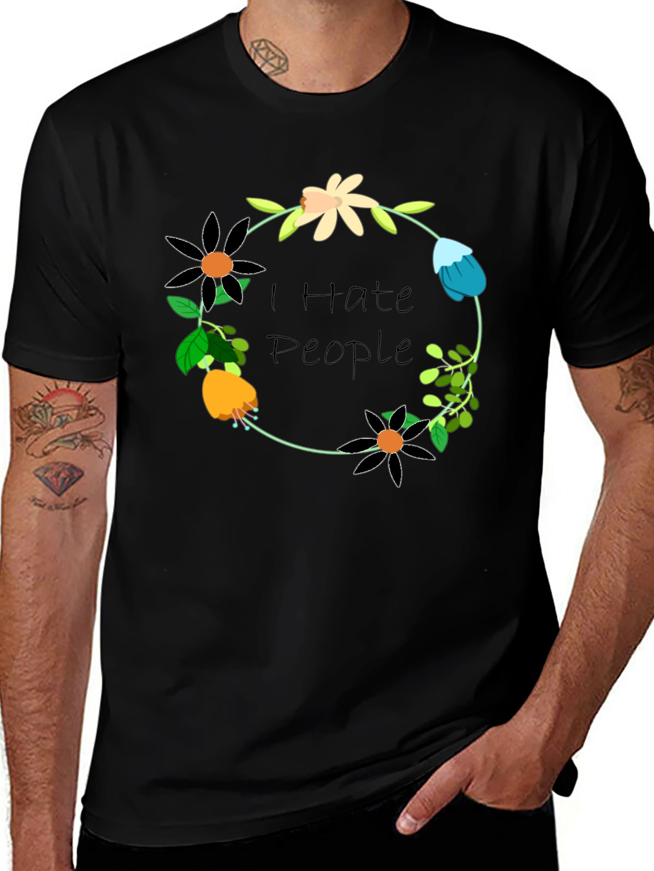 Variant 21 of I Hate People Floral Wreath T-Shirt
