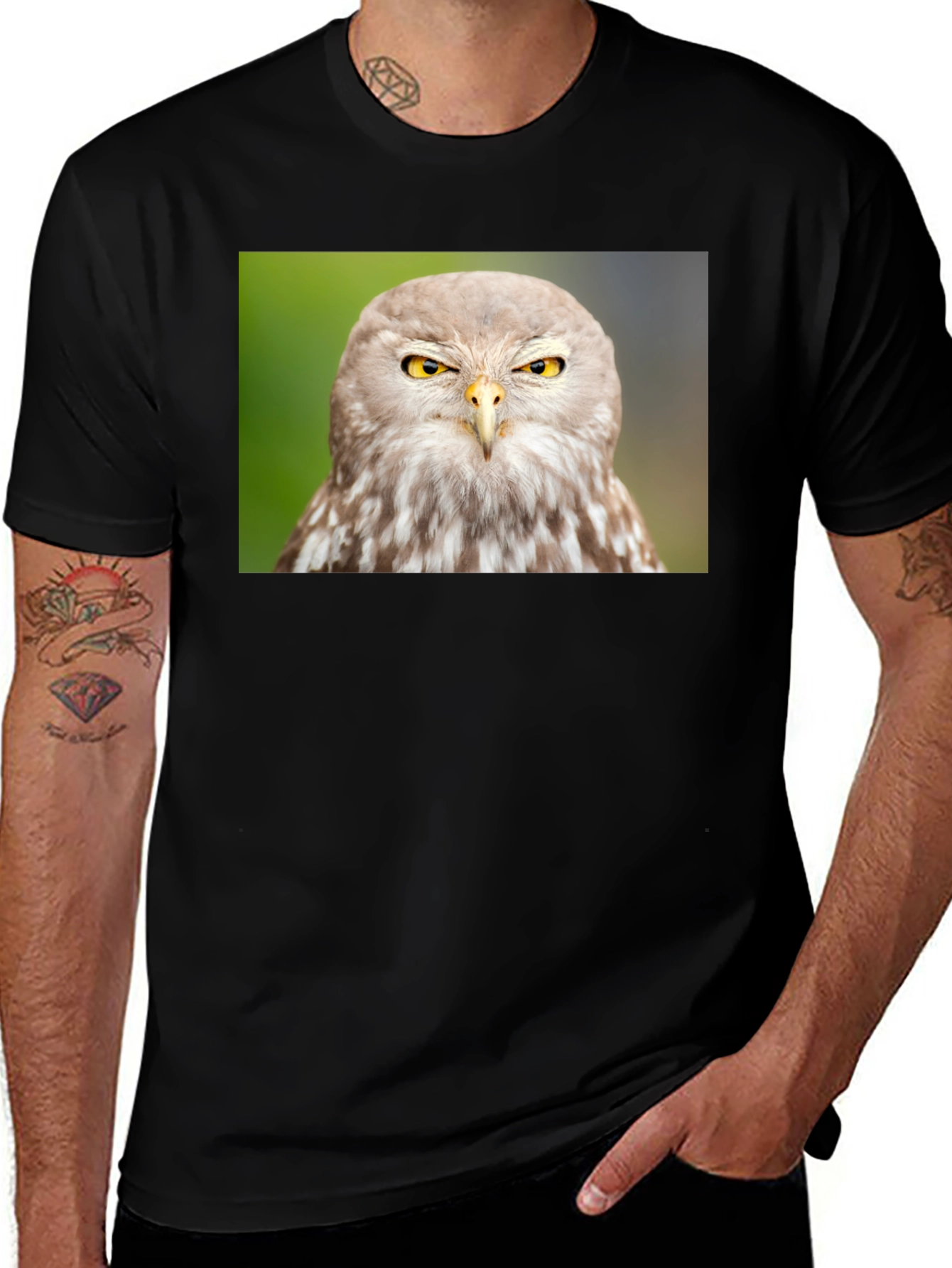 Variant 28 of Owl Graphic Tee - Men's Black Cotton T-Shirt