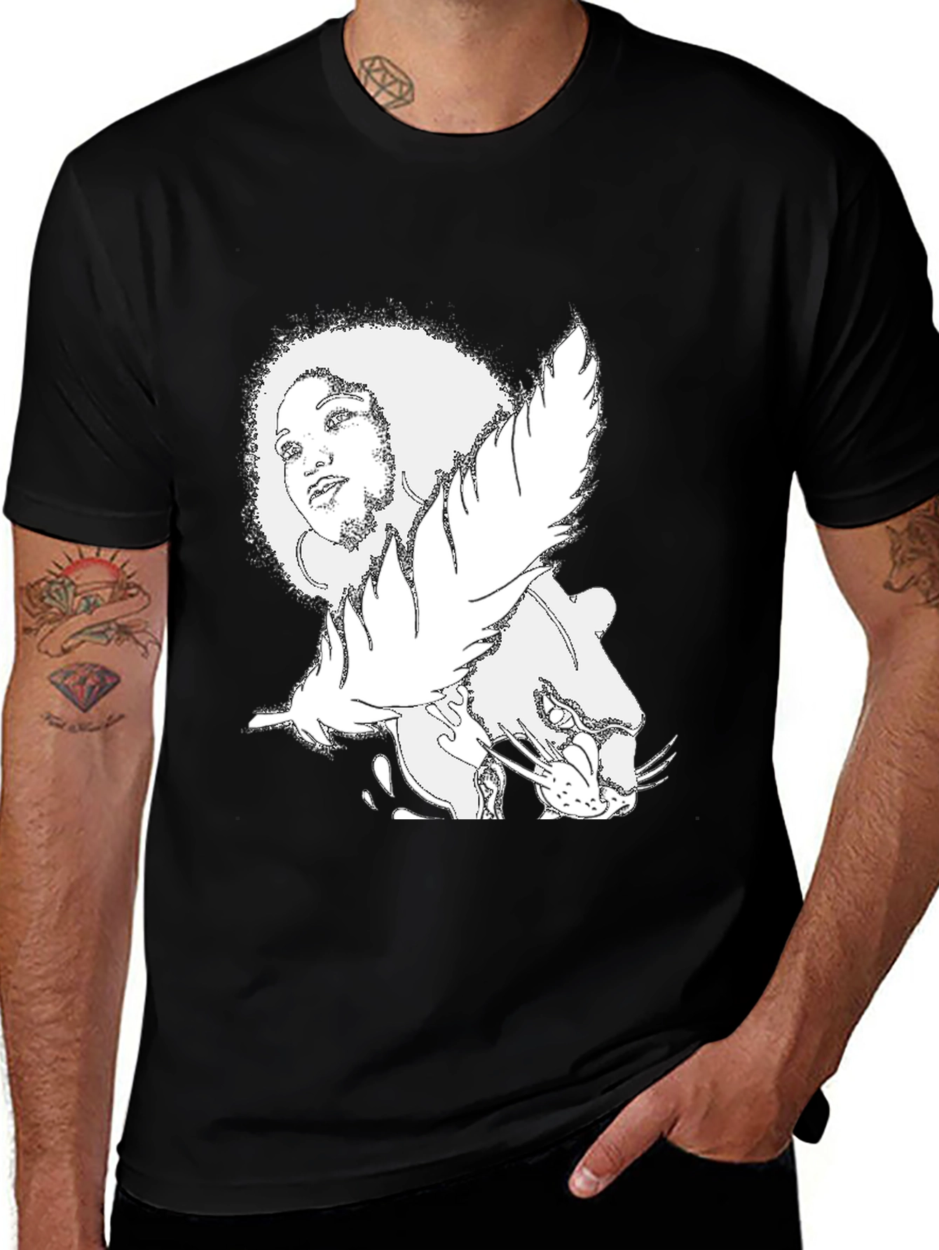 Variant 19 of Afro Woman & Panther Graphic Tee - Black