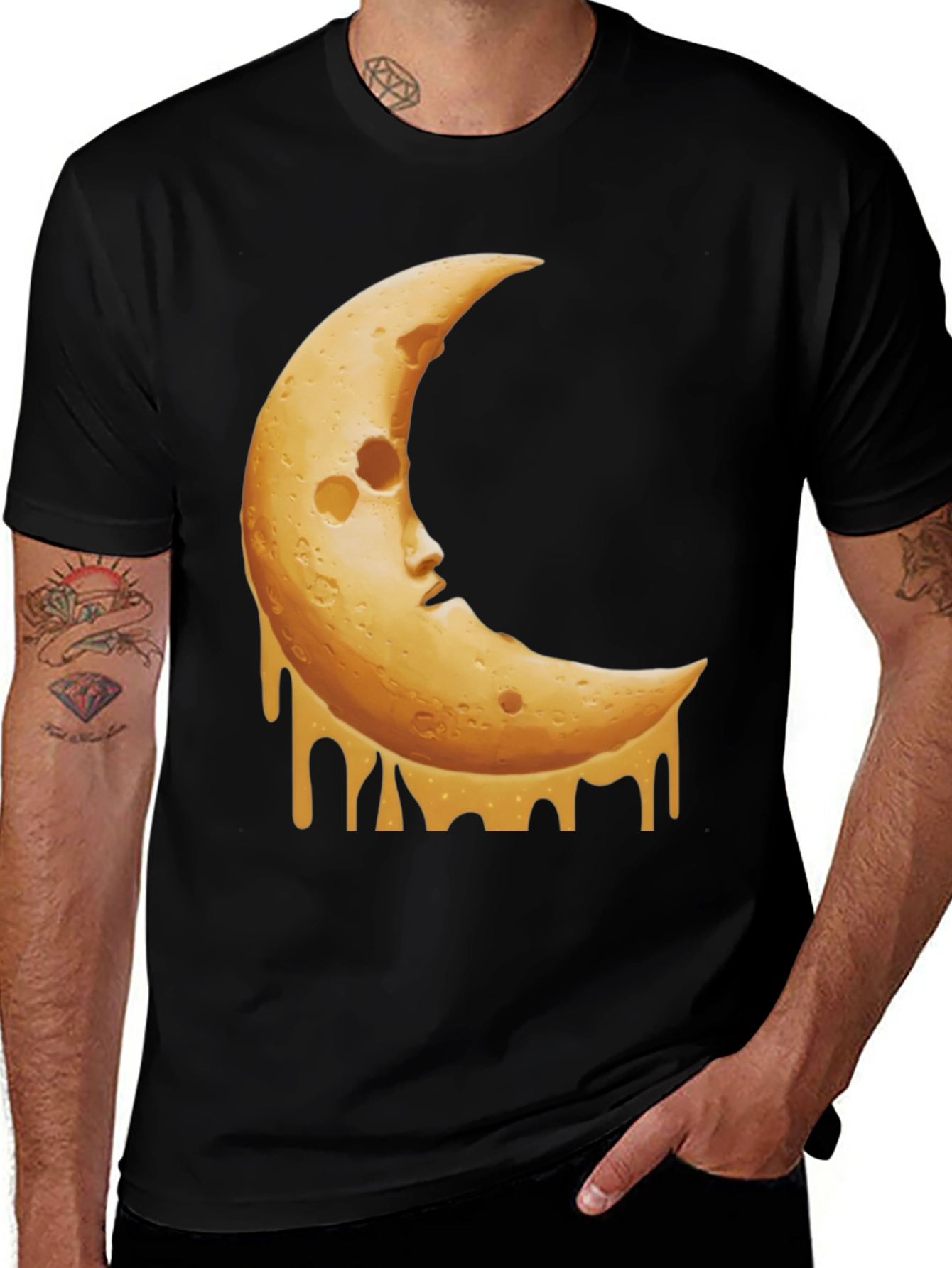 Variant 21 of Crescent Moon Cheese Graphic Tee - Black T-Shirt