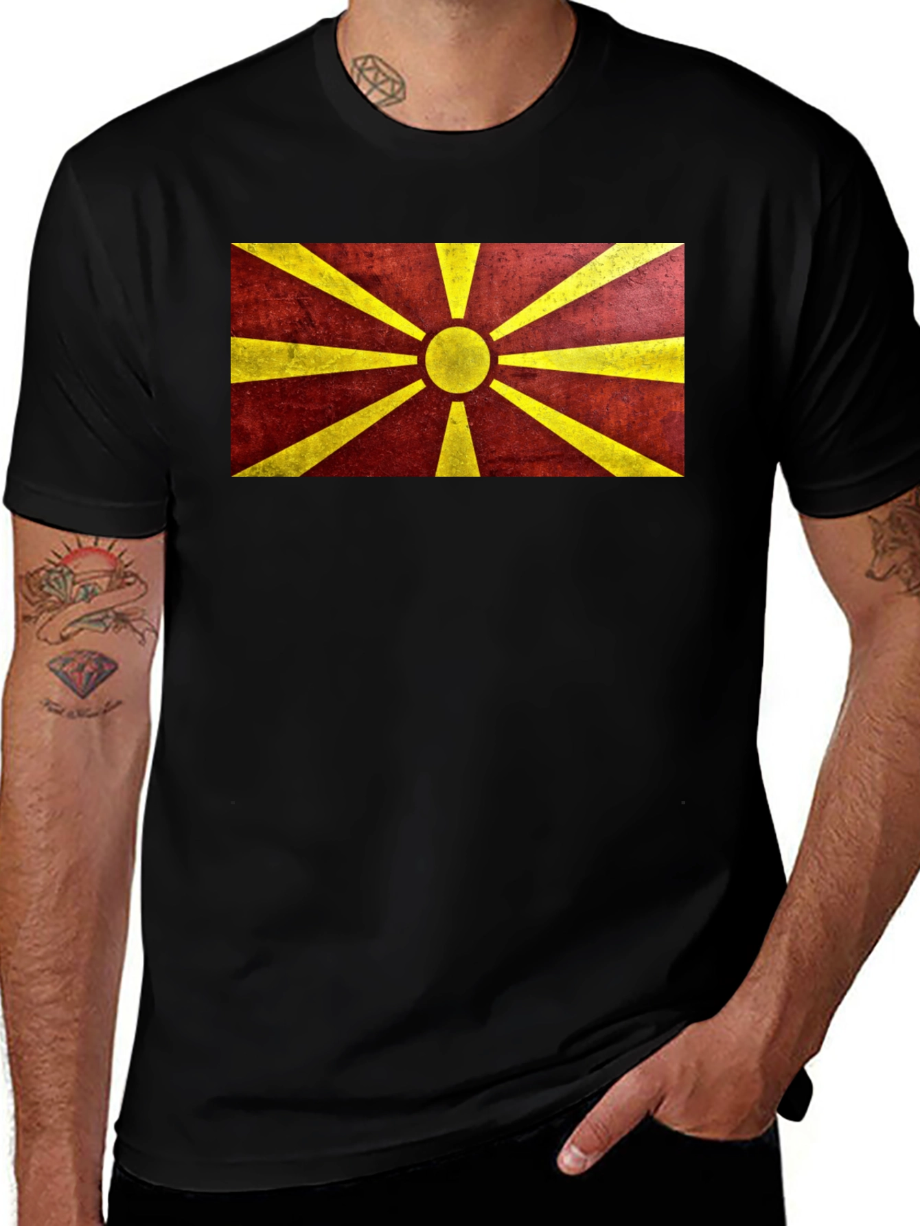 Macedonia Flag Graphic Print Black T-Shirt