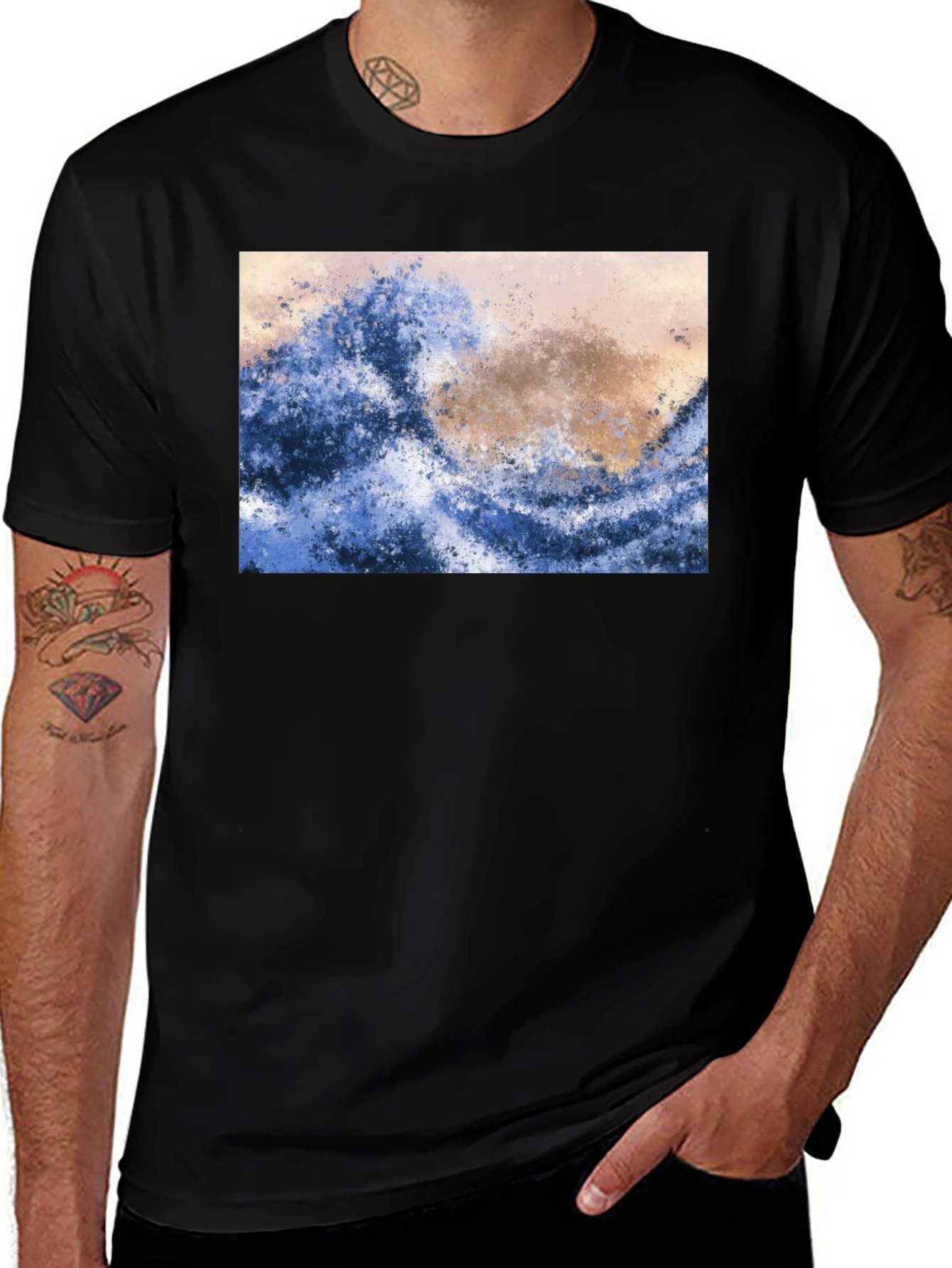 Ocean Wave Graphic Black T-Shirt