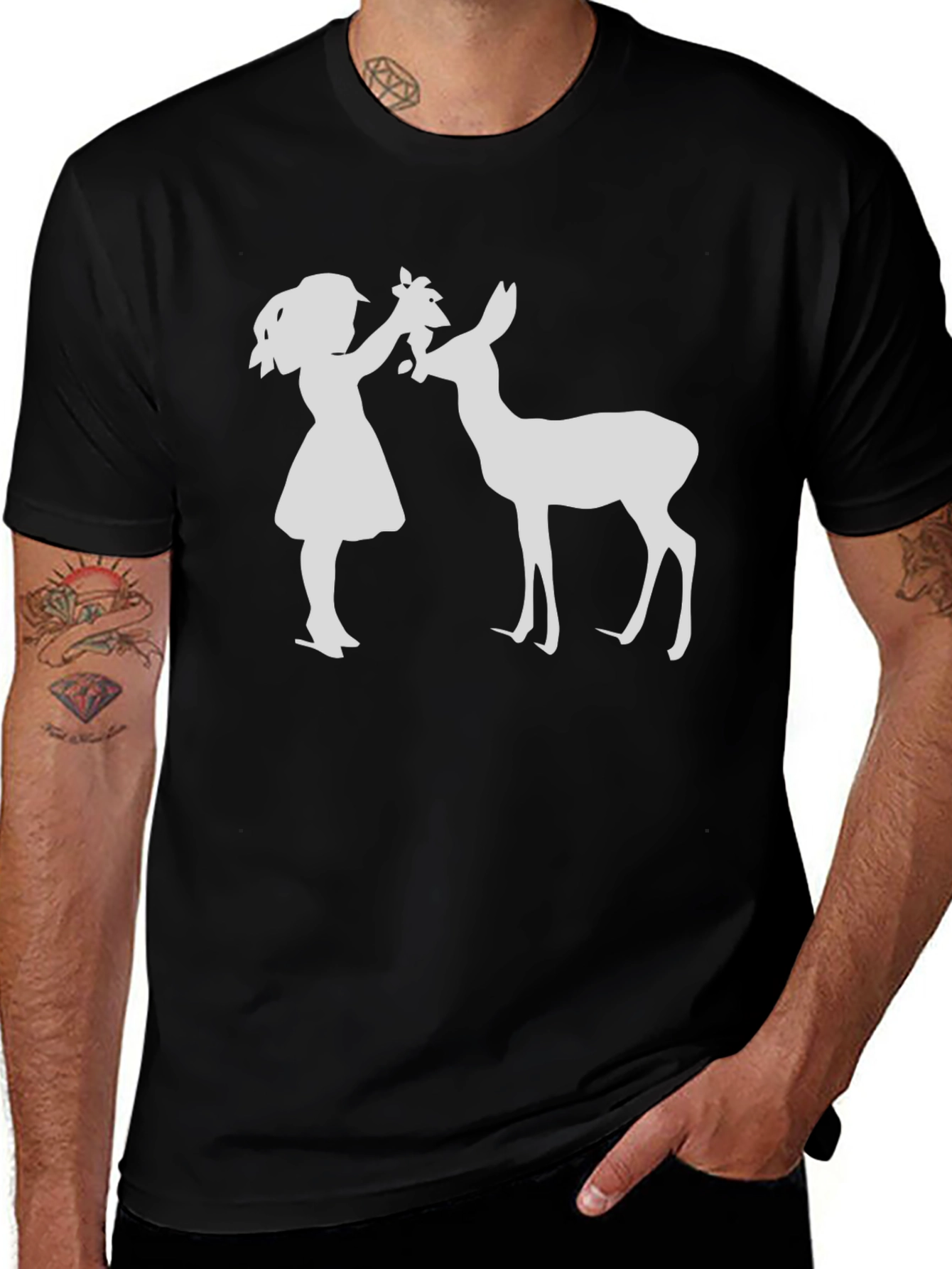 Variant 24 of Silhouette Girl and Deer Black T-Shirt