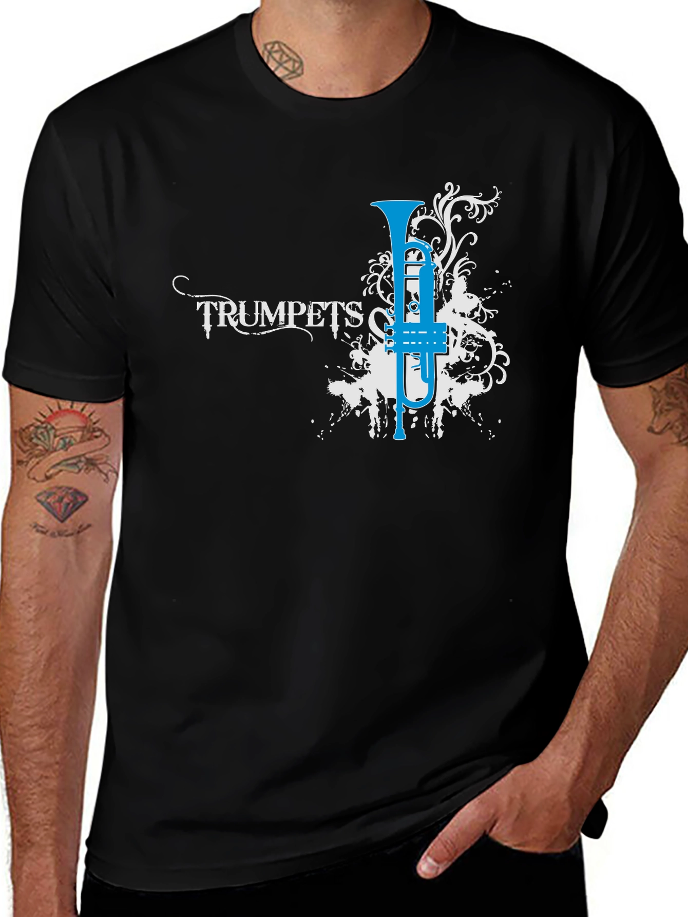 Trumpets Graphic Print Black T-Shirt
