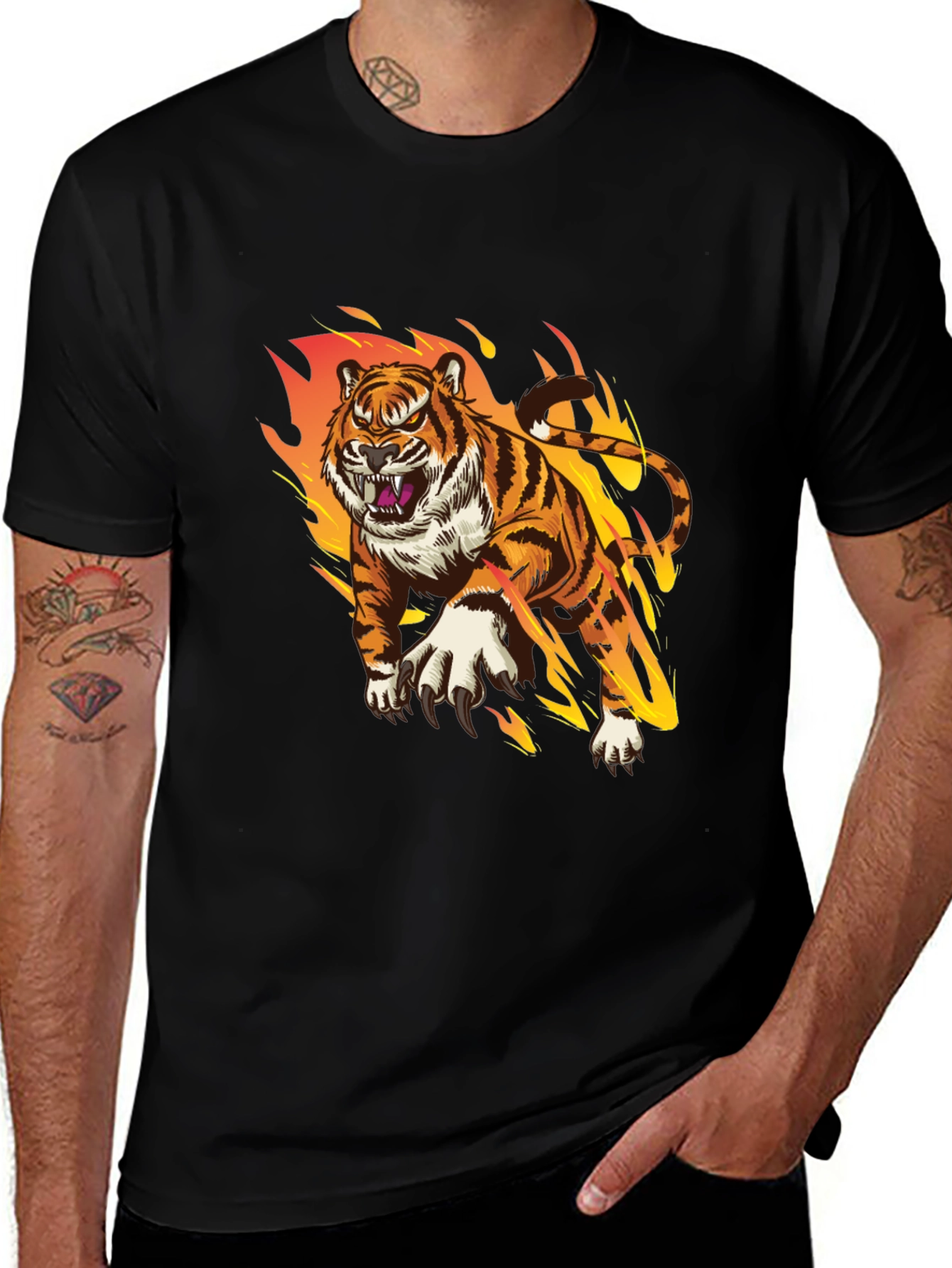 Variant 19 of Fiery Tiger Graphic Black T-Shirt