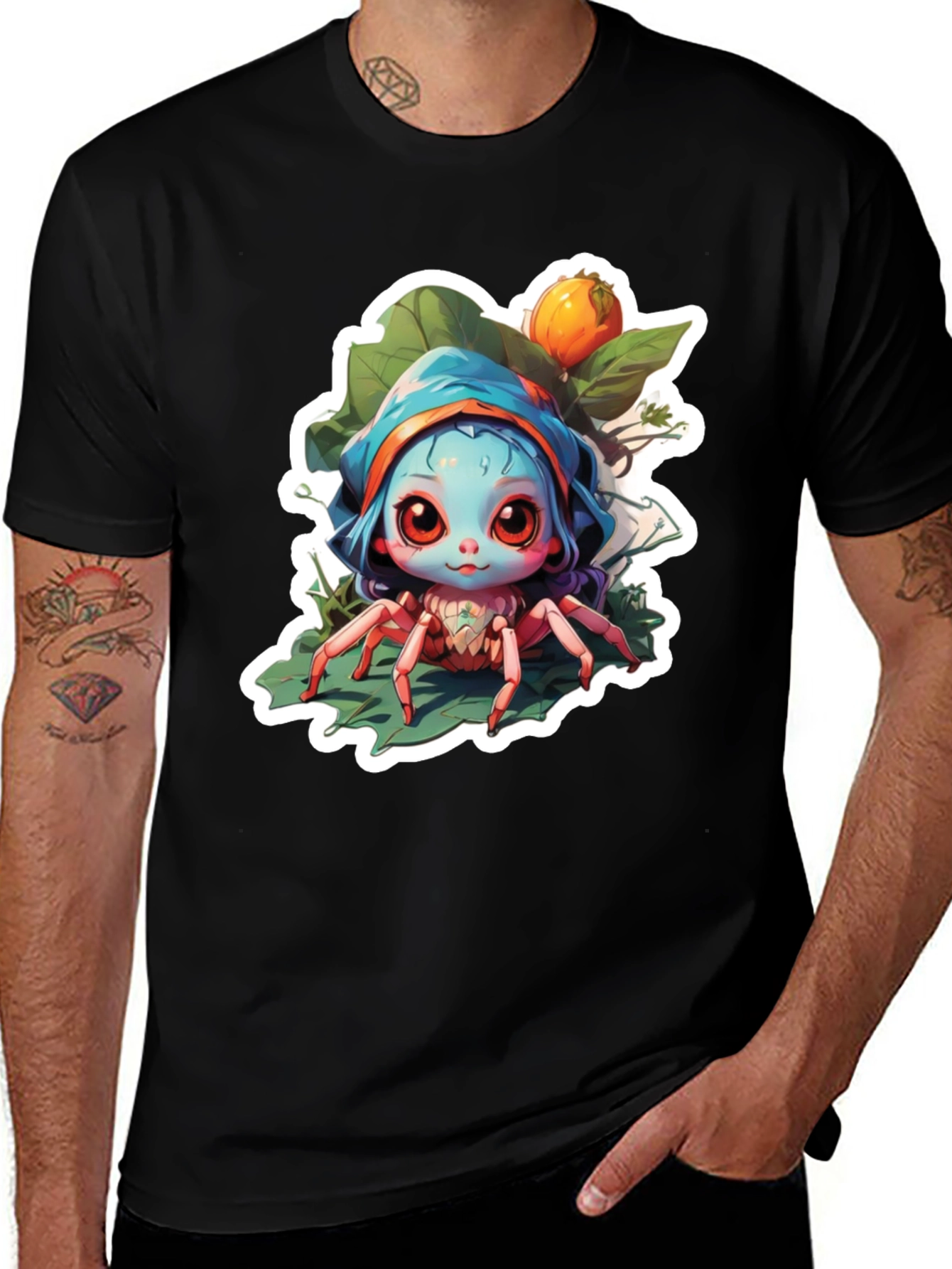 Variant 25 of Cute Spider Cartoon Graphic Tee - Black