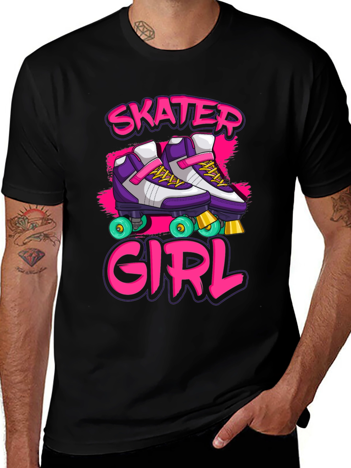 Variant 30 of Skater Girl Graphic Tee - Retro Roller Skate Design