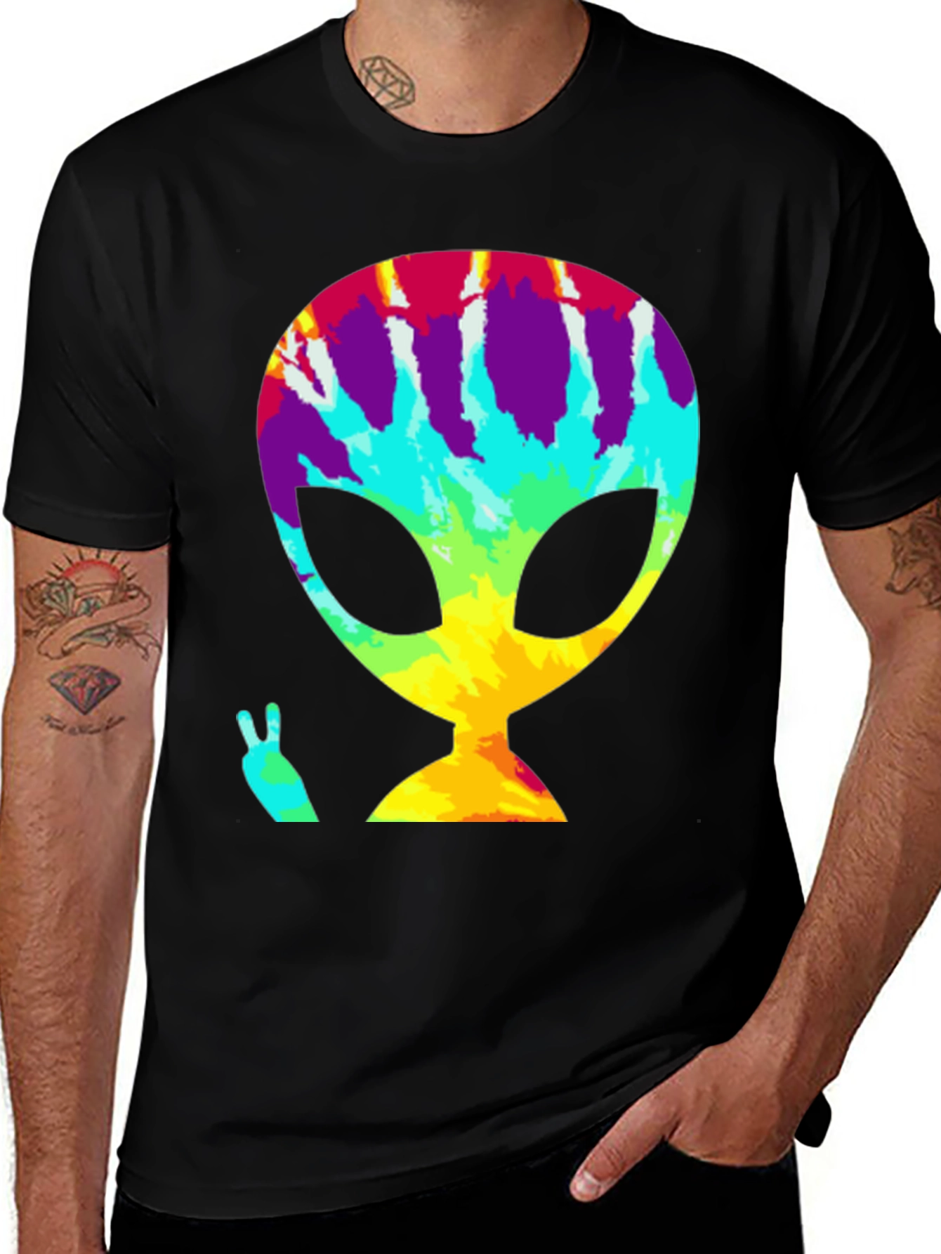 Variant 11 of Tie Dye Alien Peace Sign Graphic Tee