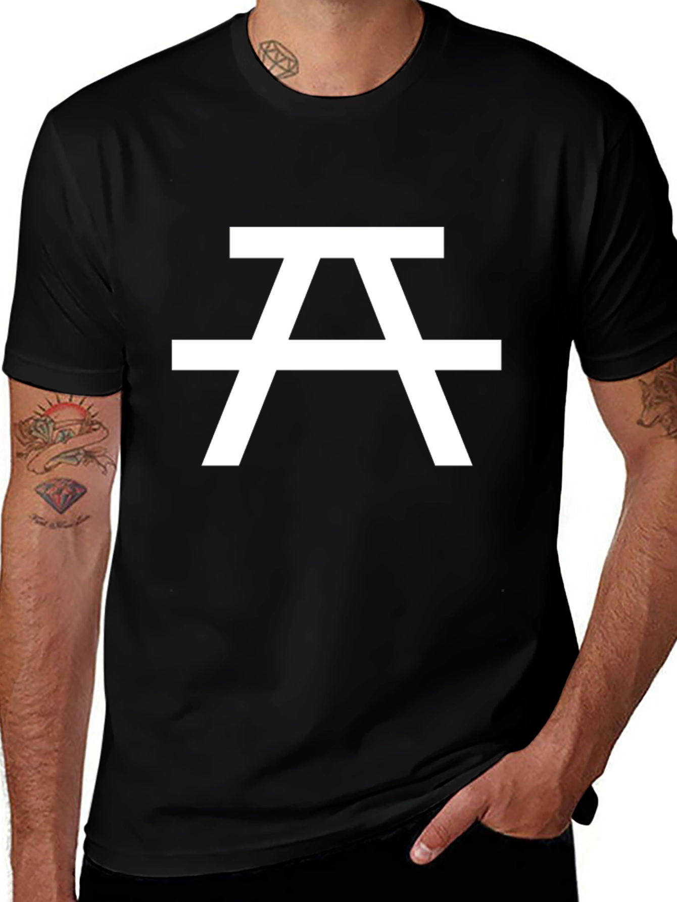 Variant 17 of Minimalist Black T-Shirt with White Geometric Design