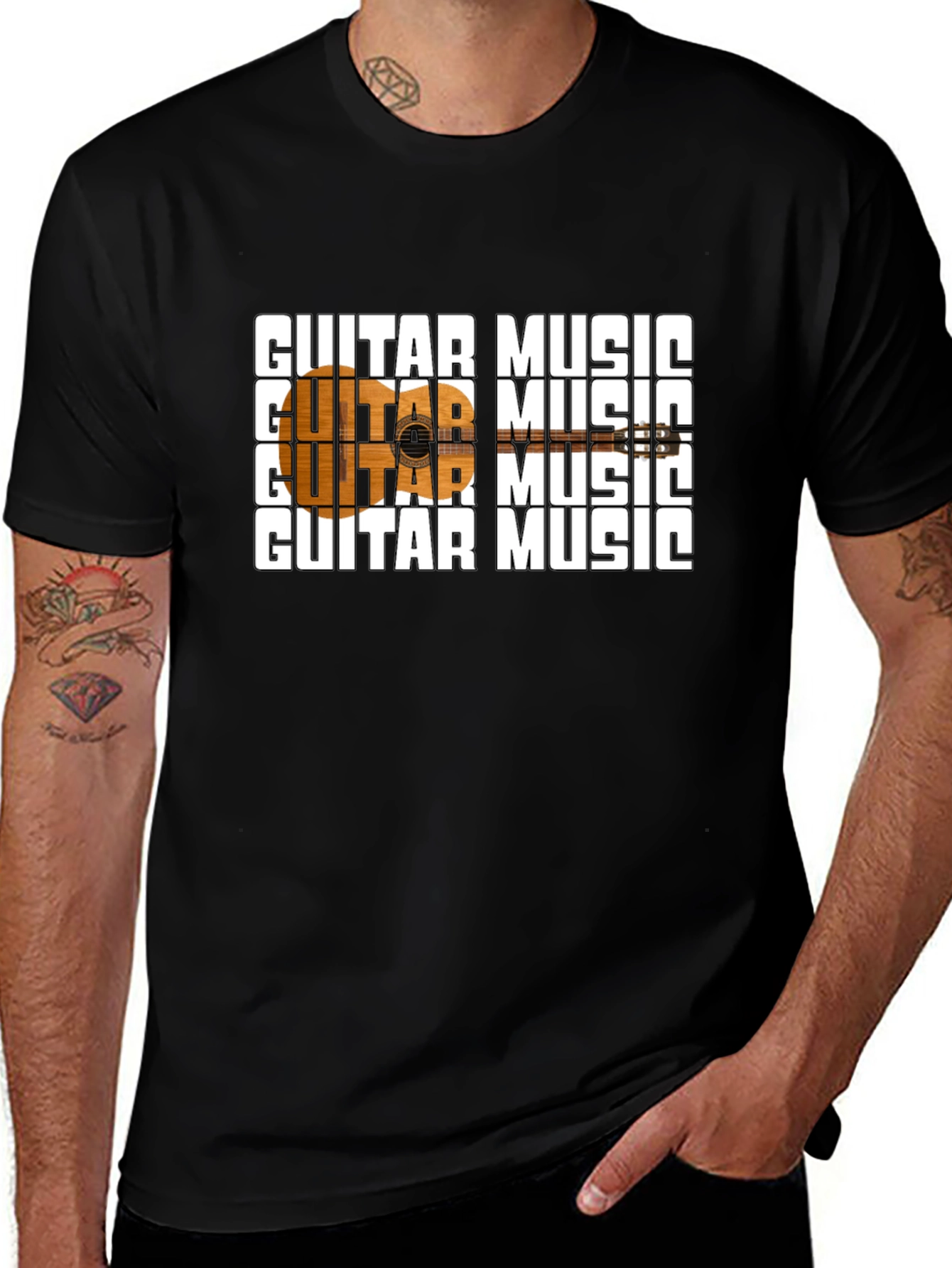 Variant 8 of Guitar Music Graphic T-Shirt - Black