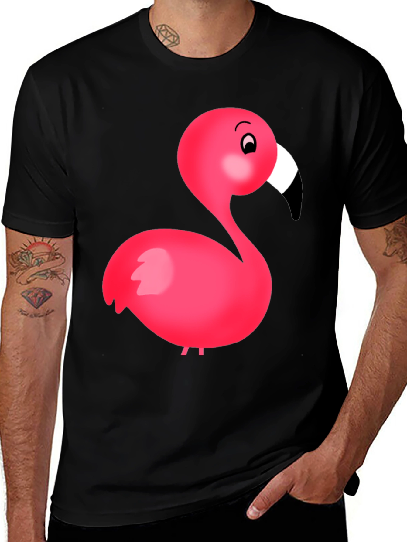 Variant 21 of Flamingo Graphic Tee - Black Cotton Blend