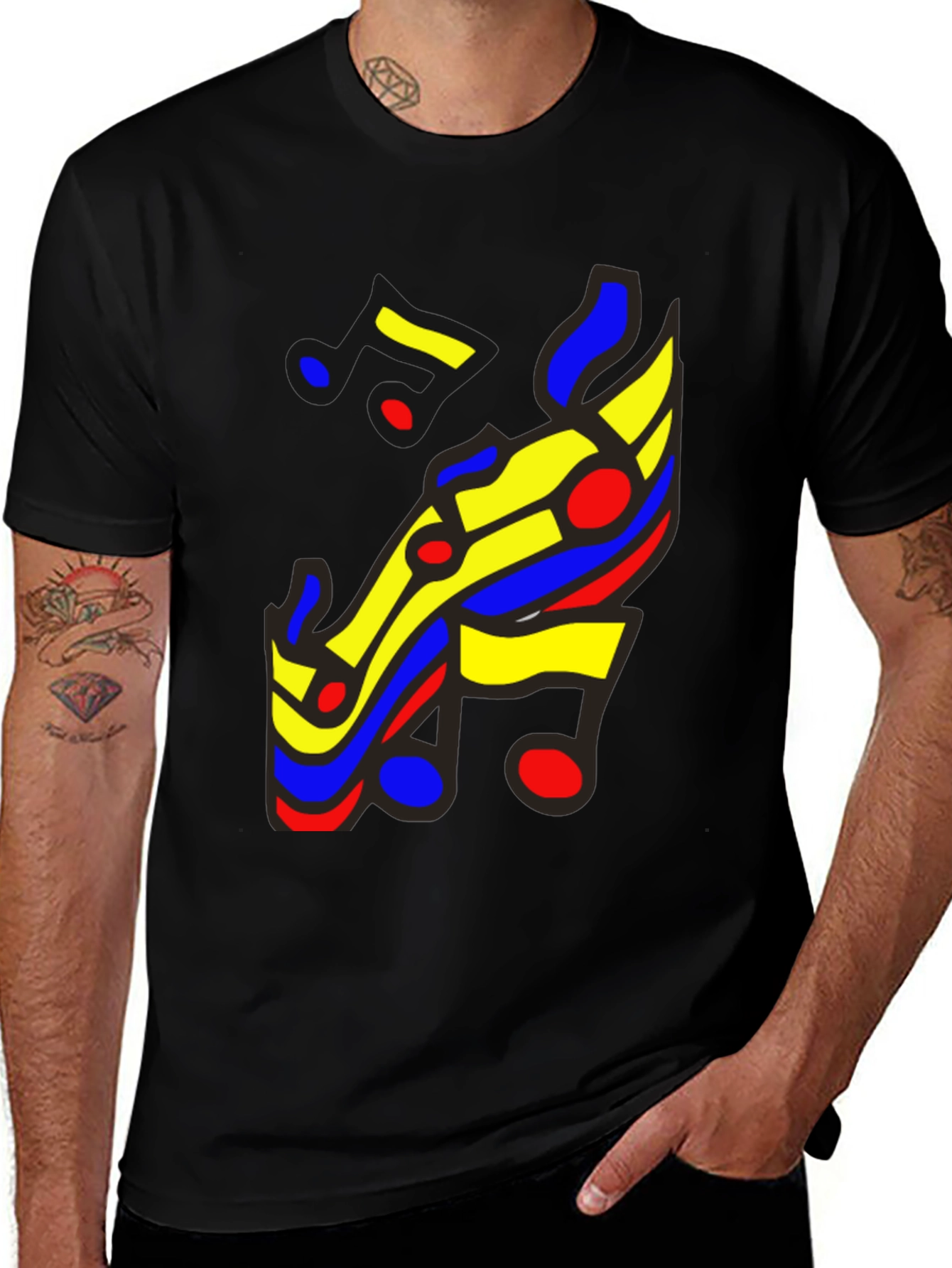Variant 17 of Abstract Musical Note Graphic Tee - Stylish Black T-Shirt