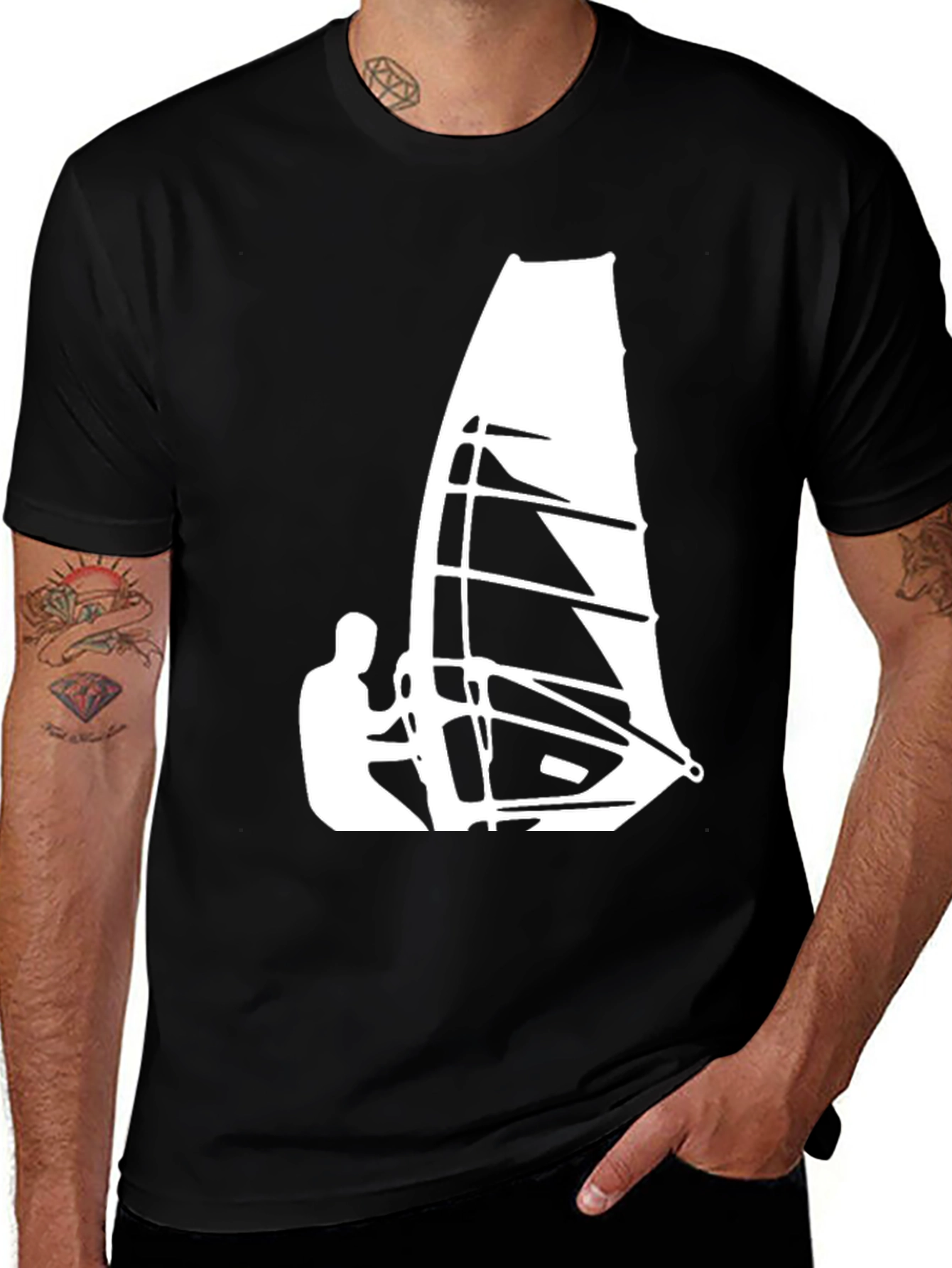 Black Windsurfer Graphic Tee - Black Cotton T-Shirt main image