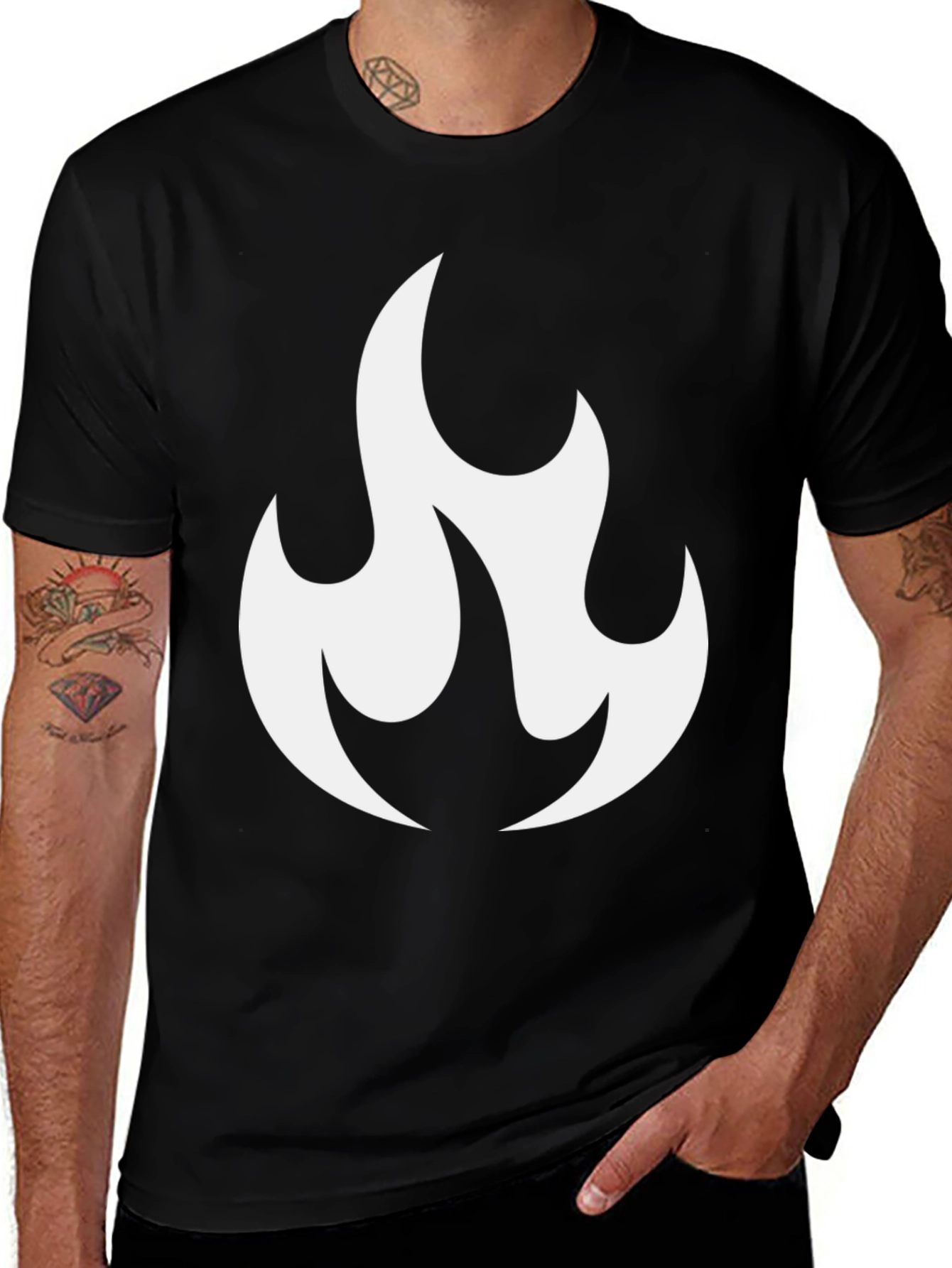 Variant 19 of Black T-Shirt with White Flame Graphic