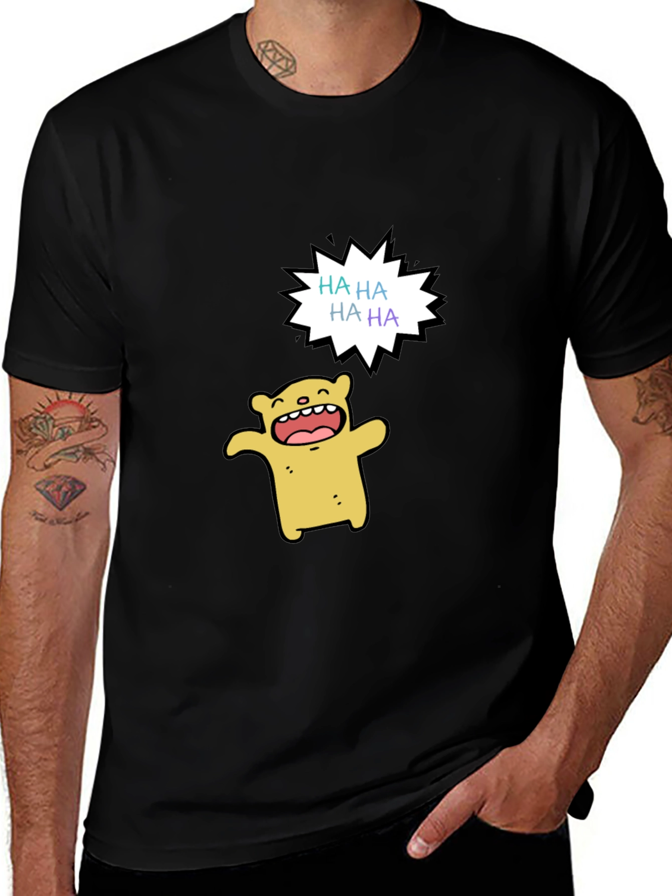 Variant 26 of Funny Cartoon Bear HAHA Graphic Black T-Shirt