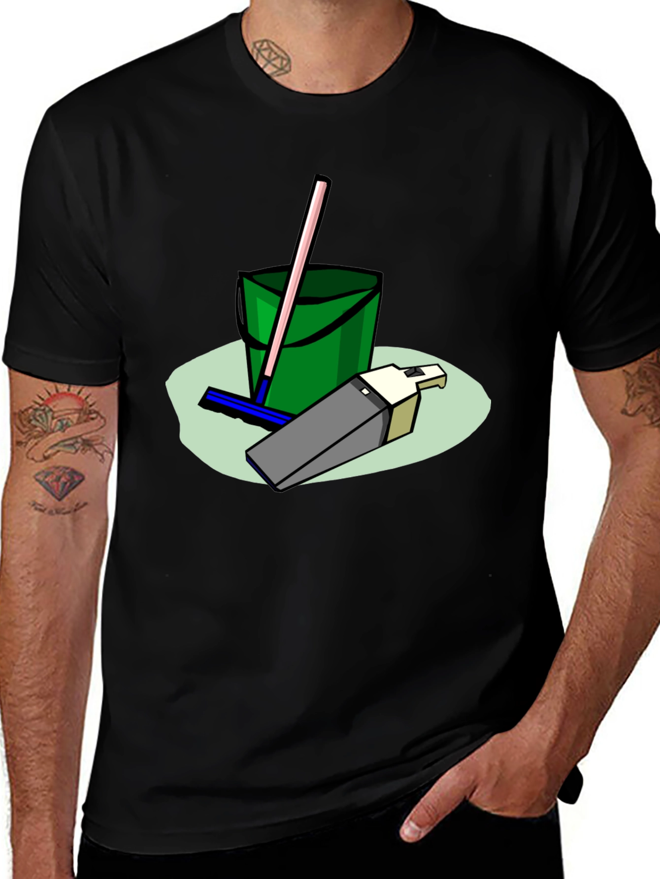 Variant 30 of Cleaning Crew T-Shirt - Cartoon Bucket & Mop Tee