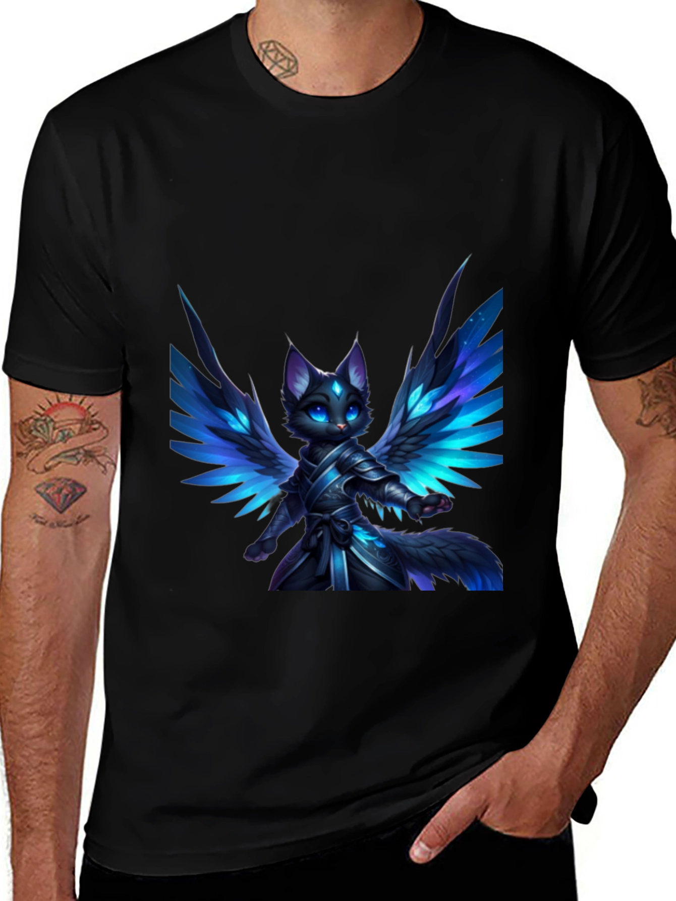 Variant 19 of Winged Feline Warrior Graphic Tee