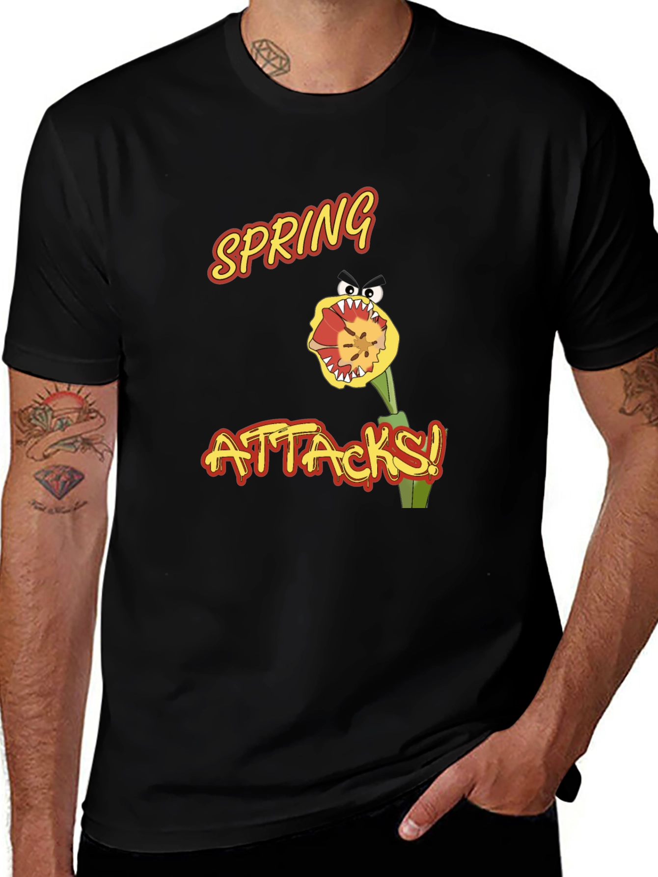 Variant 2 of Spring Attacks! Graphic Print Black T-Shirt